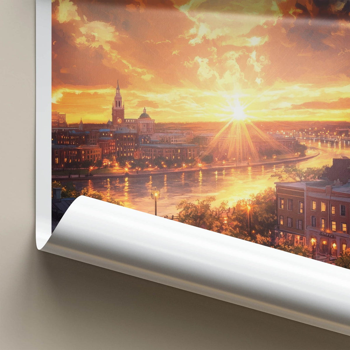 Savannah Poster - Georgia Travel Art - Radiant River Cityscape Home Decor