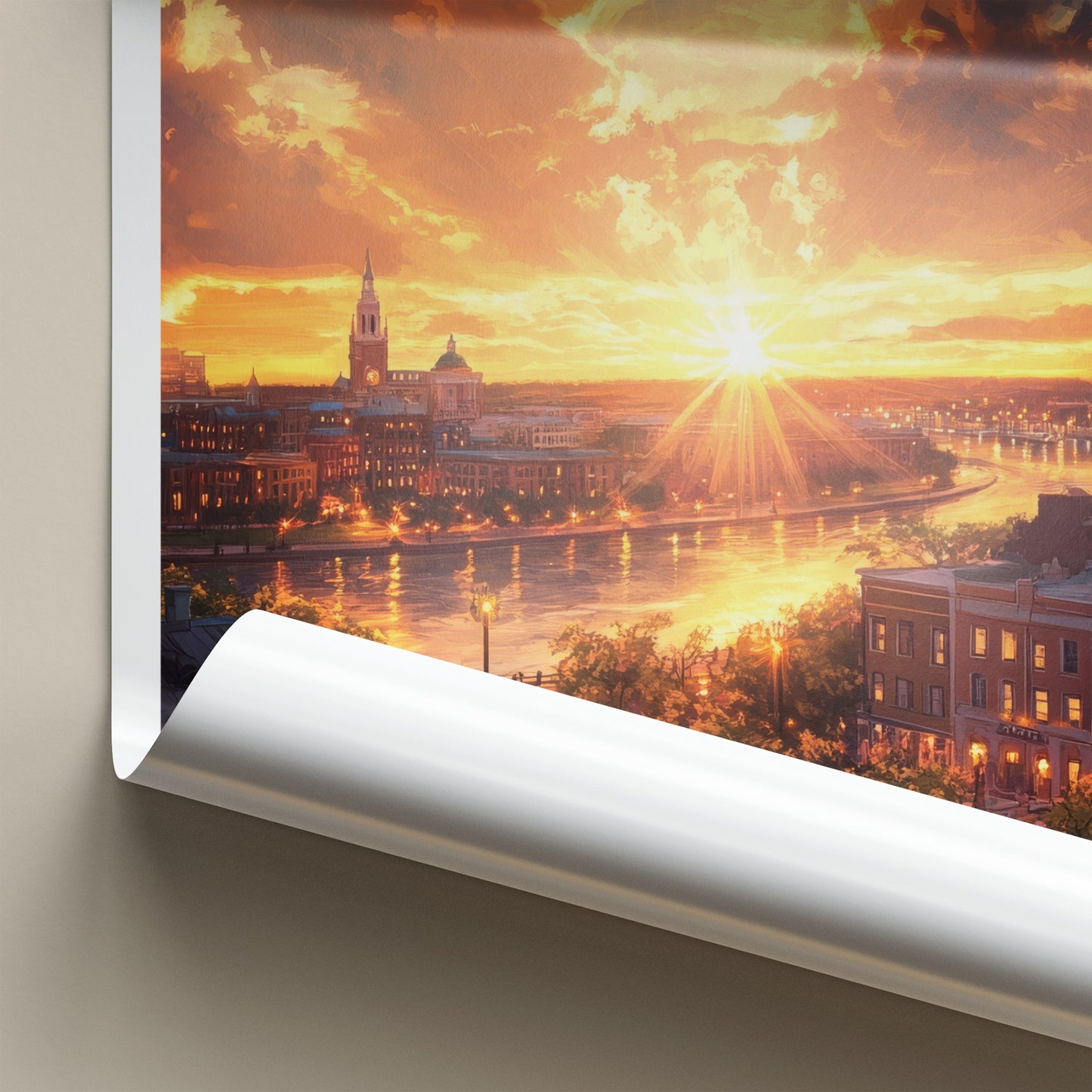 Savannah Poster - Georgia Travel Art - Radiant River Cityscape Home Decor