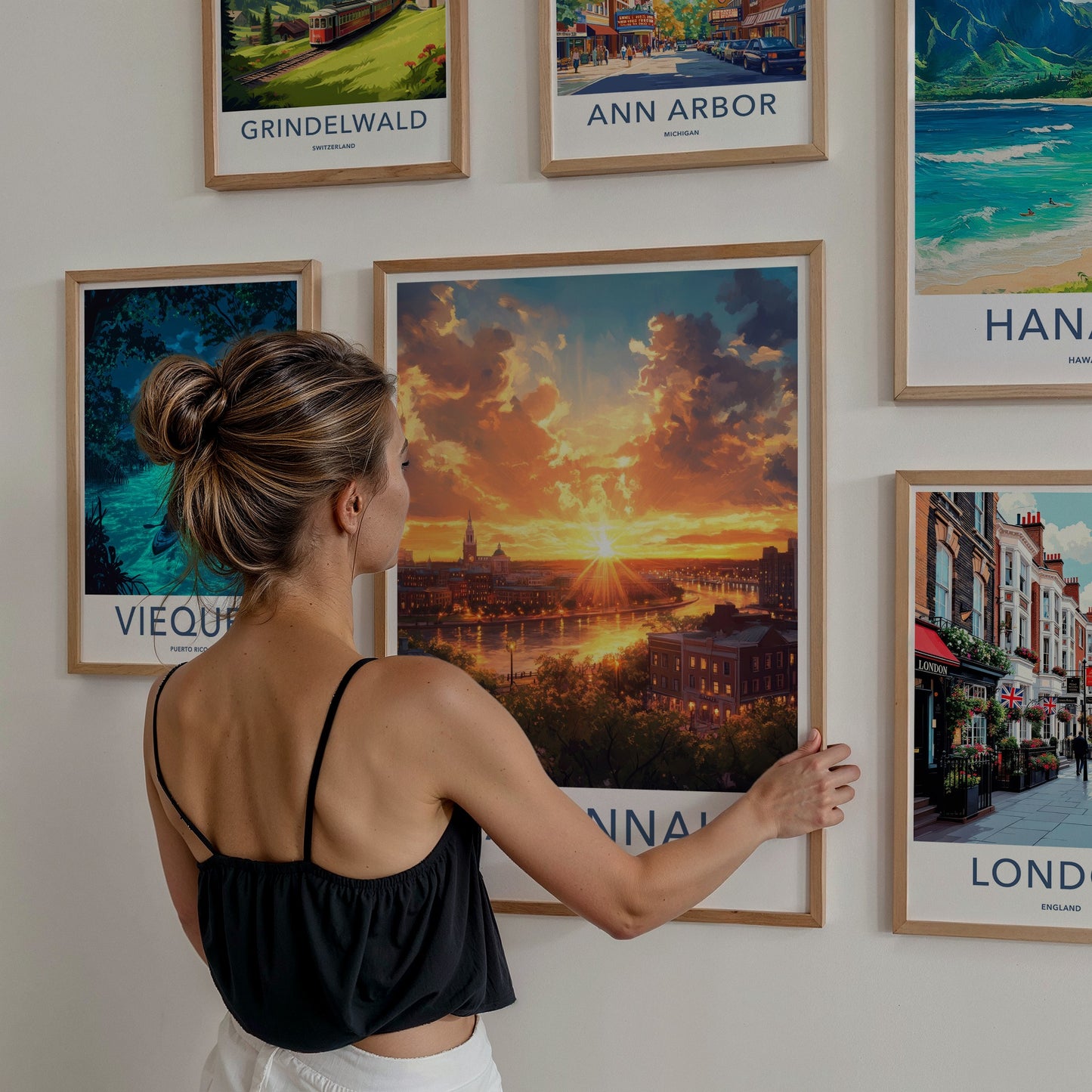 Savannah Poster - Georgia Travel Art - Radiant River Cityscape Home Decor