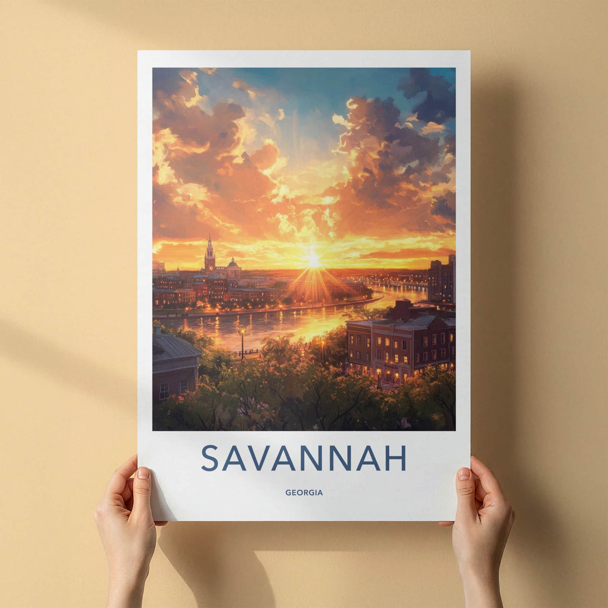 Savannah Poster - Georgia Travel Art - Radiant River Cityscape Home Decor
