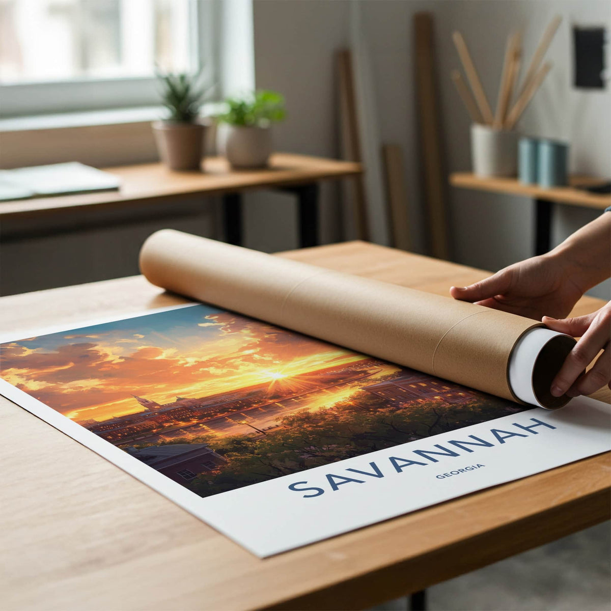Savannah Poster - Georgia Travel Art - Radiant River Cityscape Home Decor