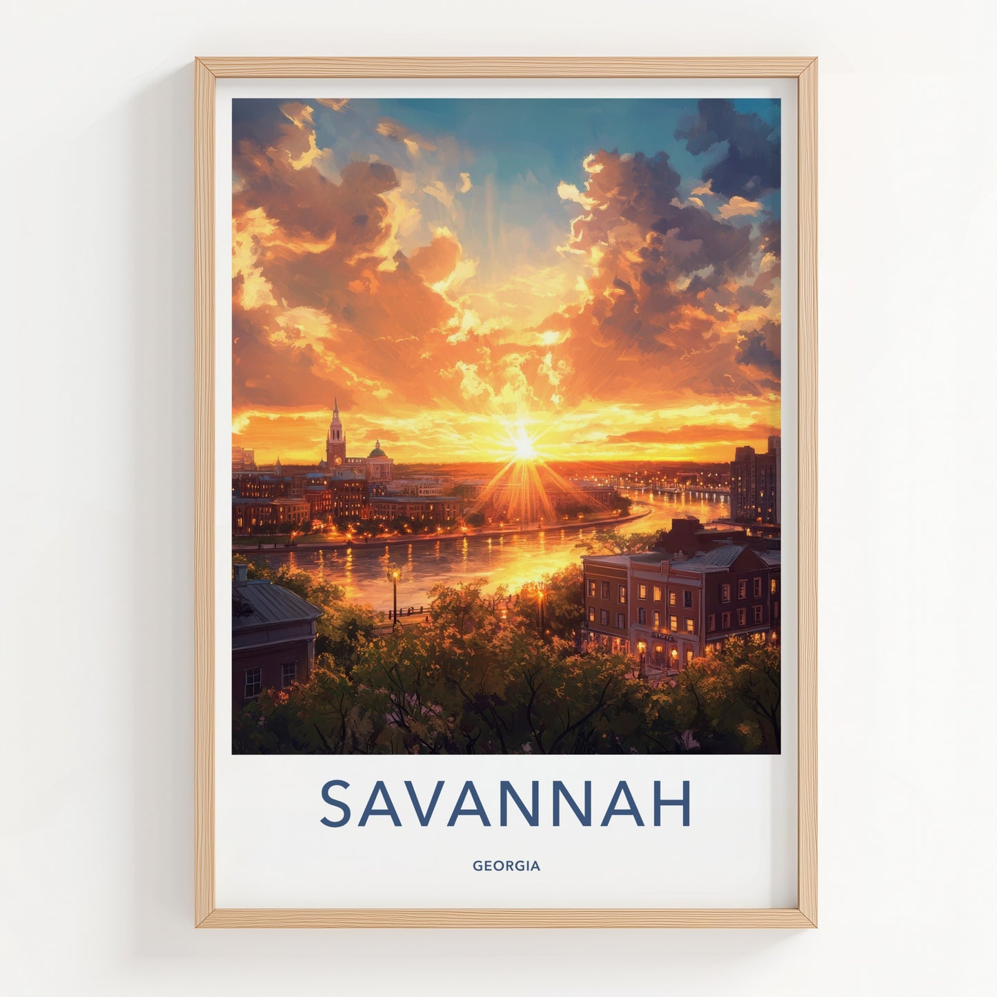 Savannah Poster - Georgia Travel Art - Radiant River Cityscape Home Decor