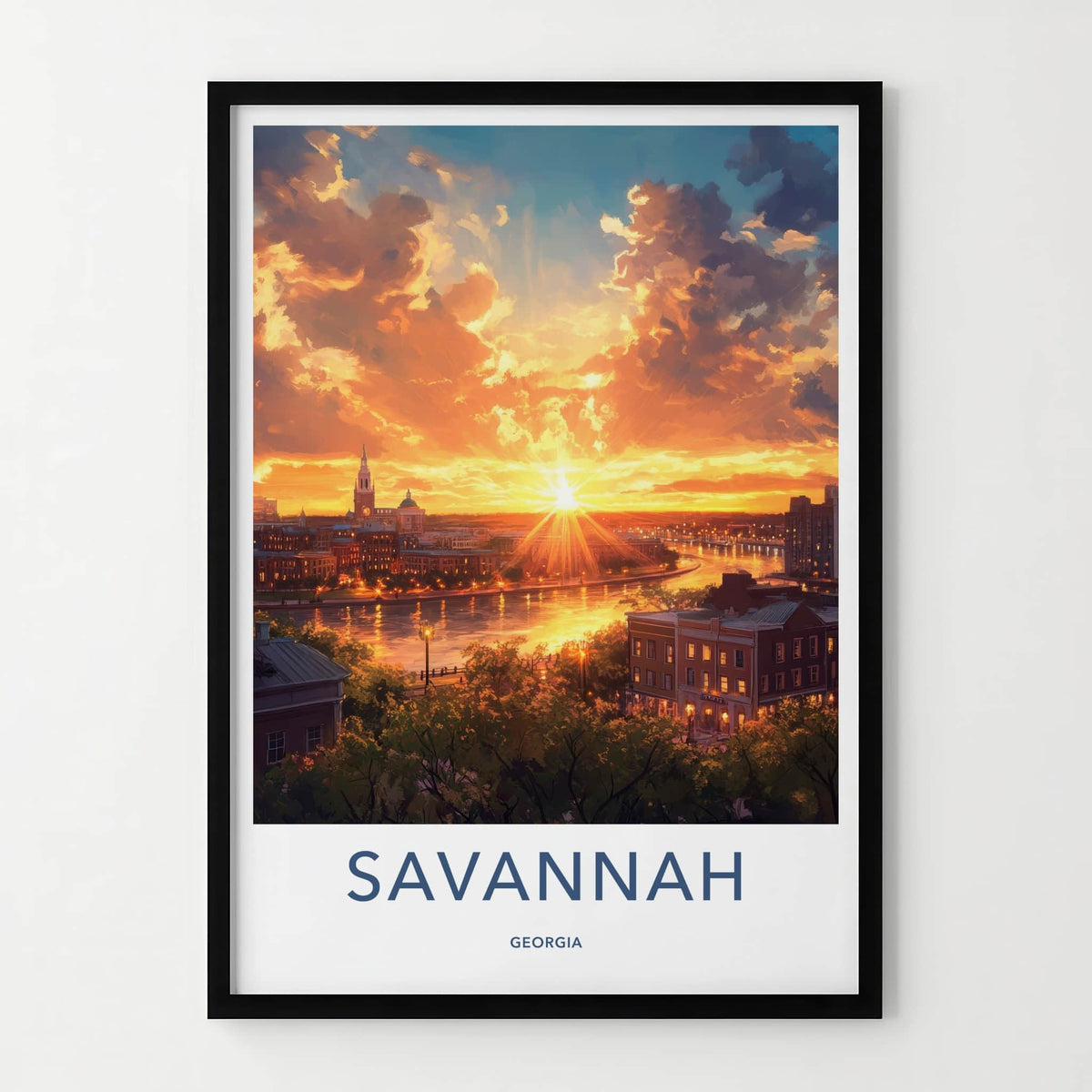 Savannah Poster - Georgia Travel Art - Radiant River Cityscape Home Decor