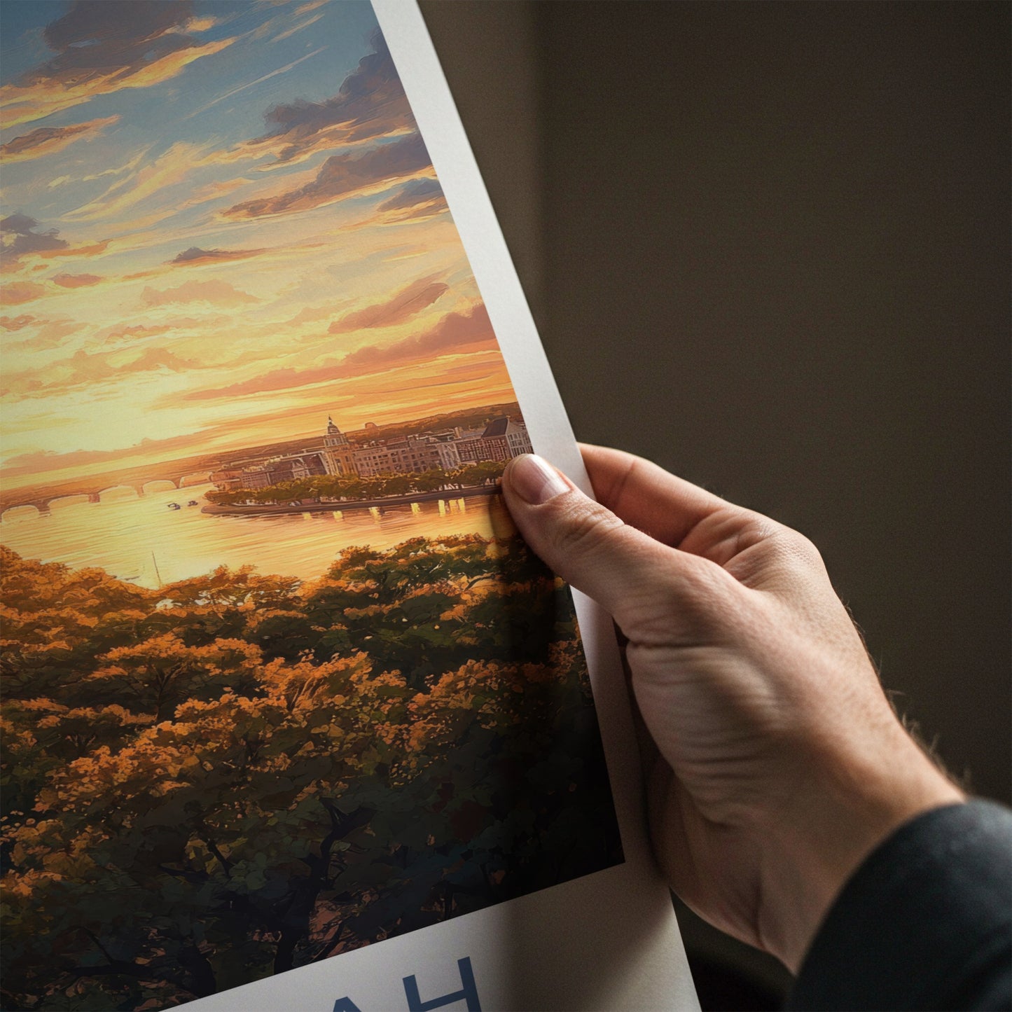 Savannah Poster - Georgia Travel Art - Riverfront Sunset Glow Home Decor