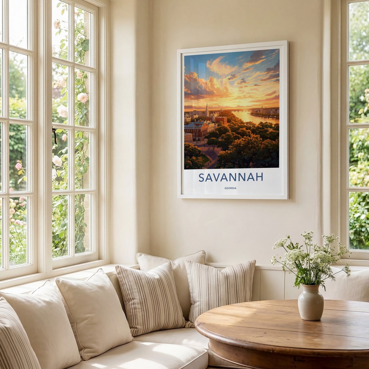 Savannah Poster - Georgia Travel Art - Riverfront Sunset Glow Home Decor