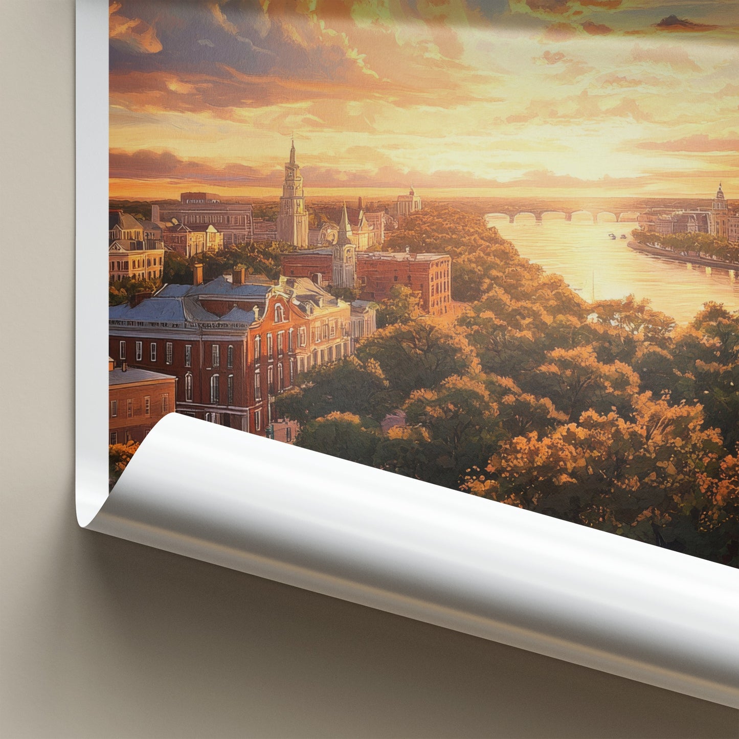 Savannah Poster - Georgia Travel Art - Riverfront Sunset Glow Home Decor
