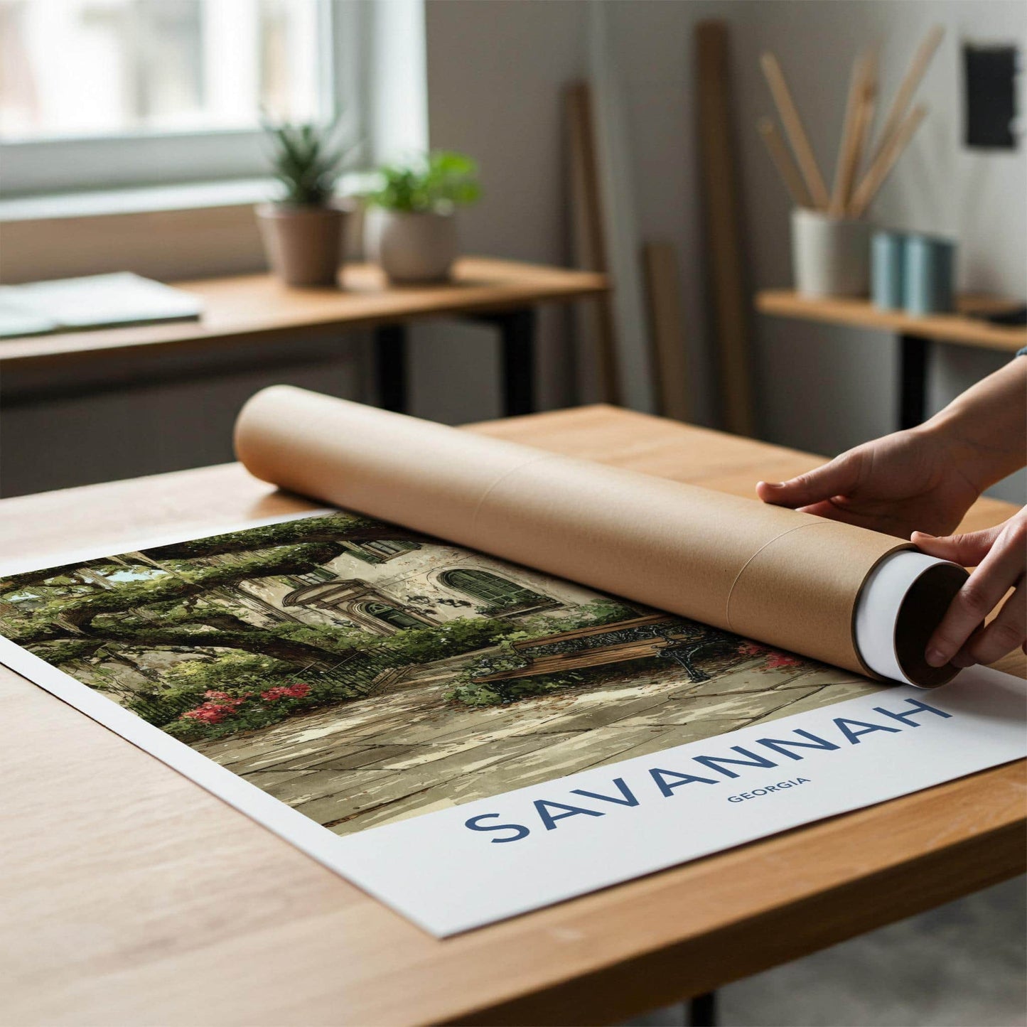 Savannah Poster - Georgia Travel Print - Spanish Moss Covered Wall Decor