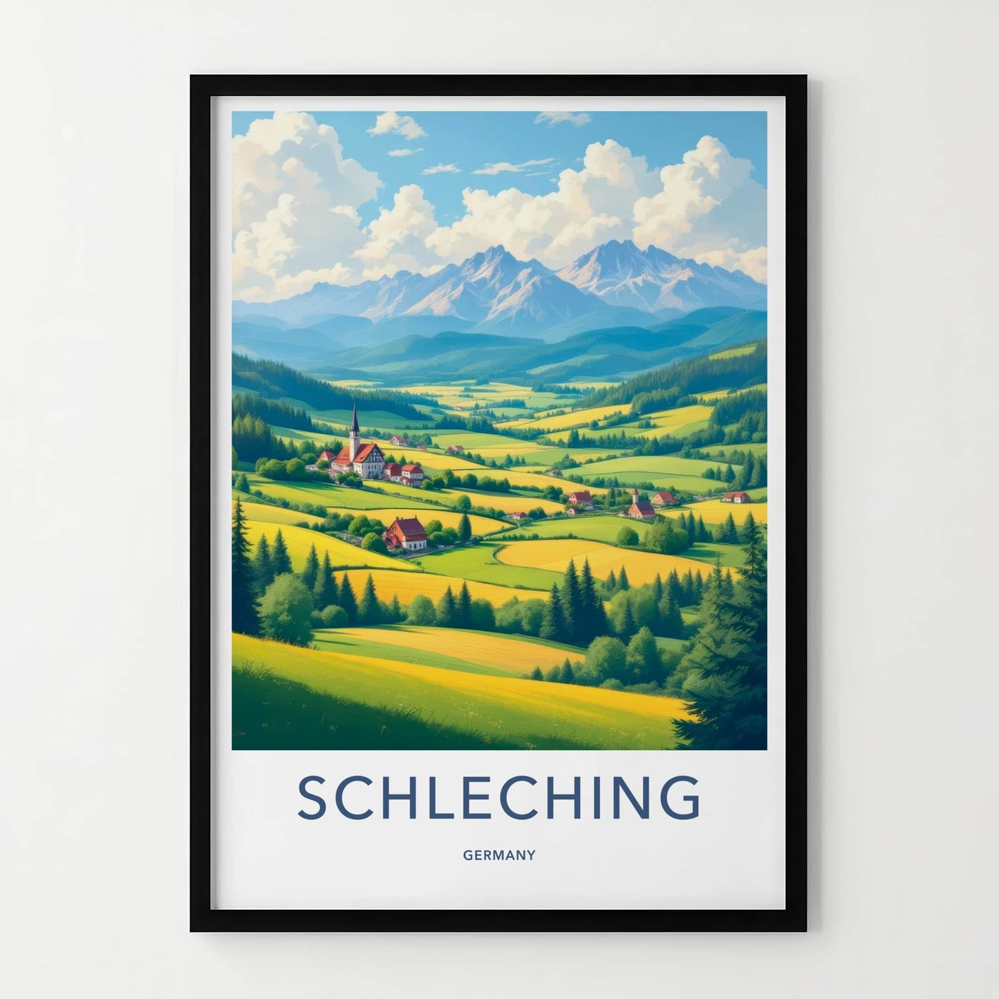 Schleching Poster - Germany Travel Art - Green Alpine Village Home Decor