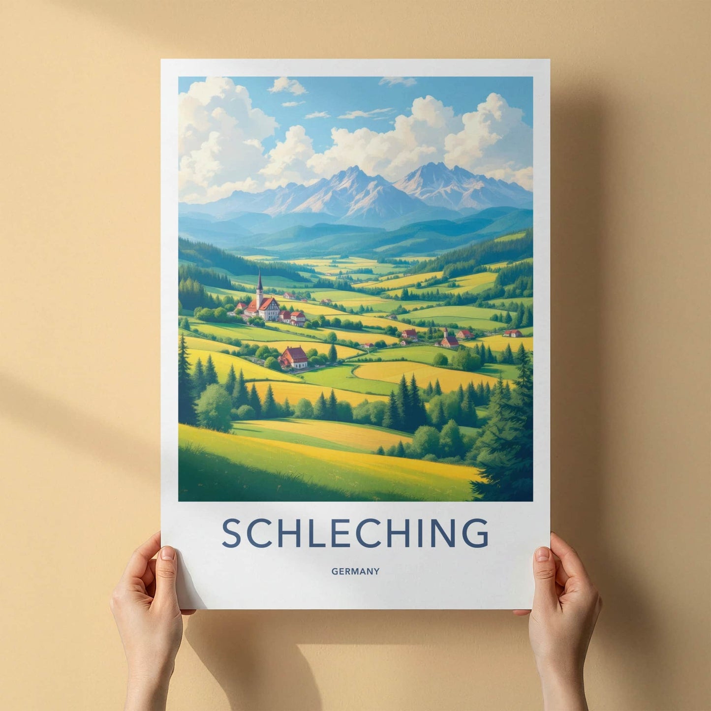 Schleching Poster - Germany Travel Art - Green Alpine Village Home Decor