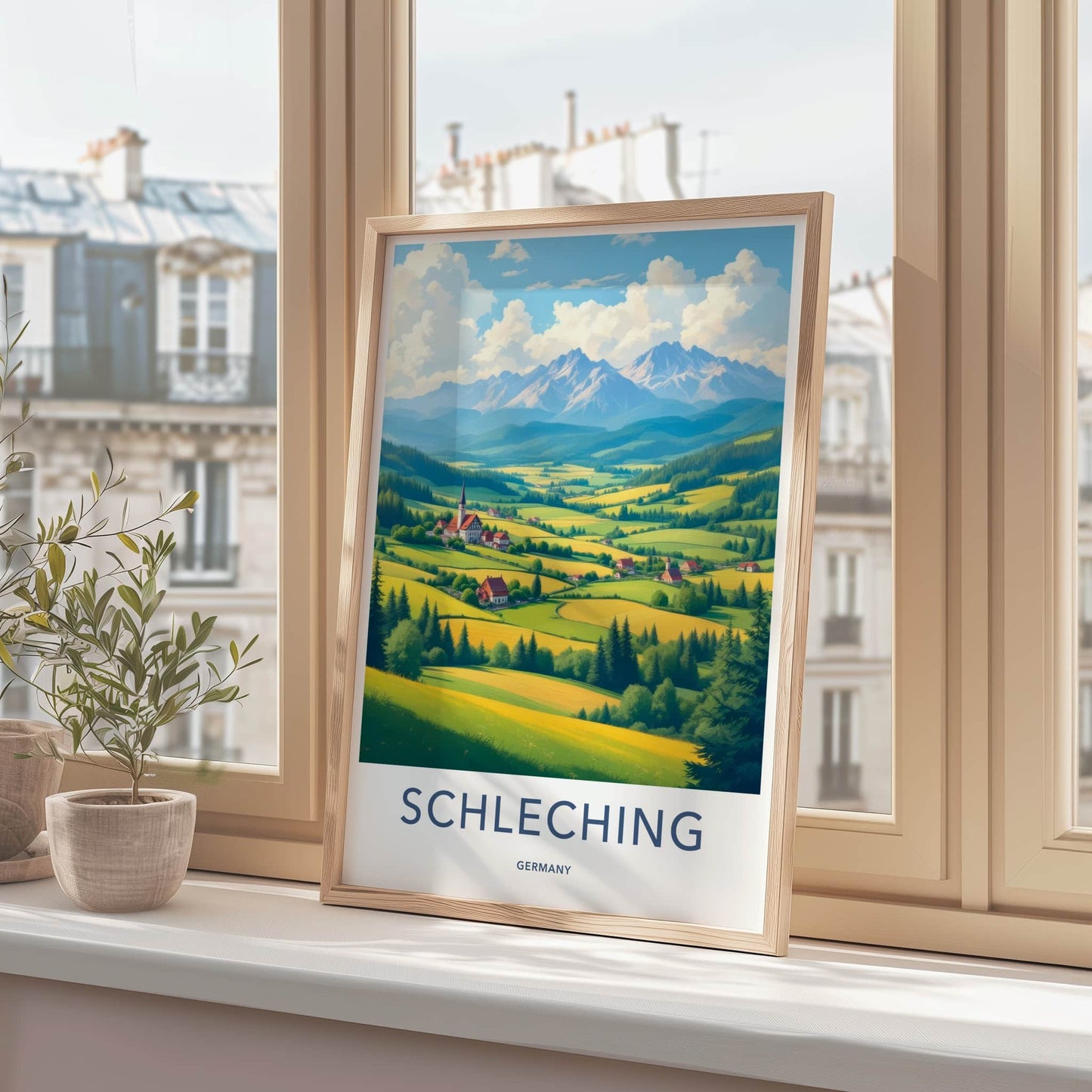 Schleching Poster - Germany Travel Art - Green Alpine Village Home Decor