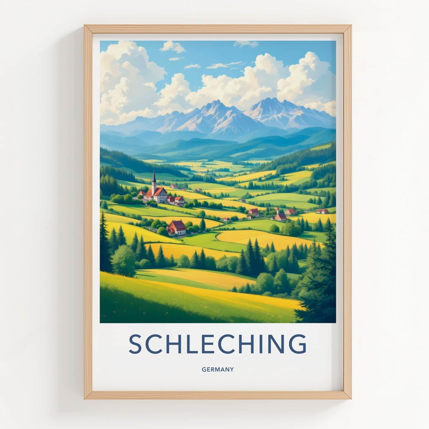 Schleching Poster - Germany Travel Art - Green Alpine Village Home Decor