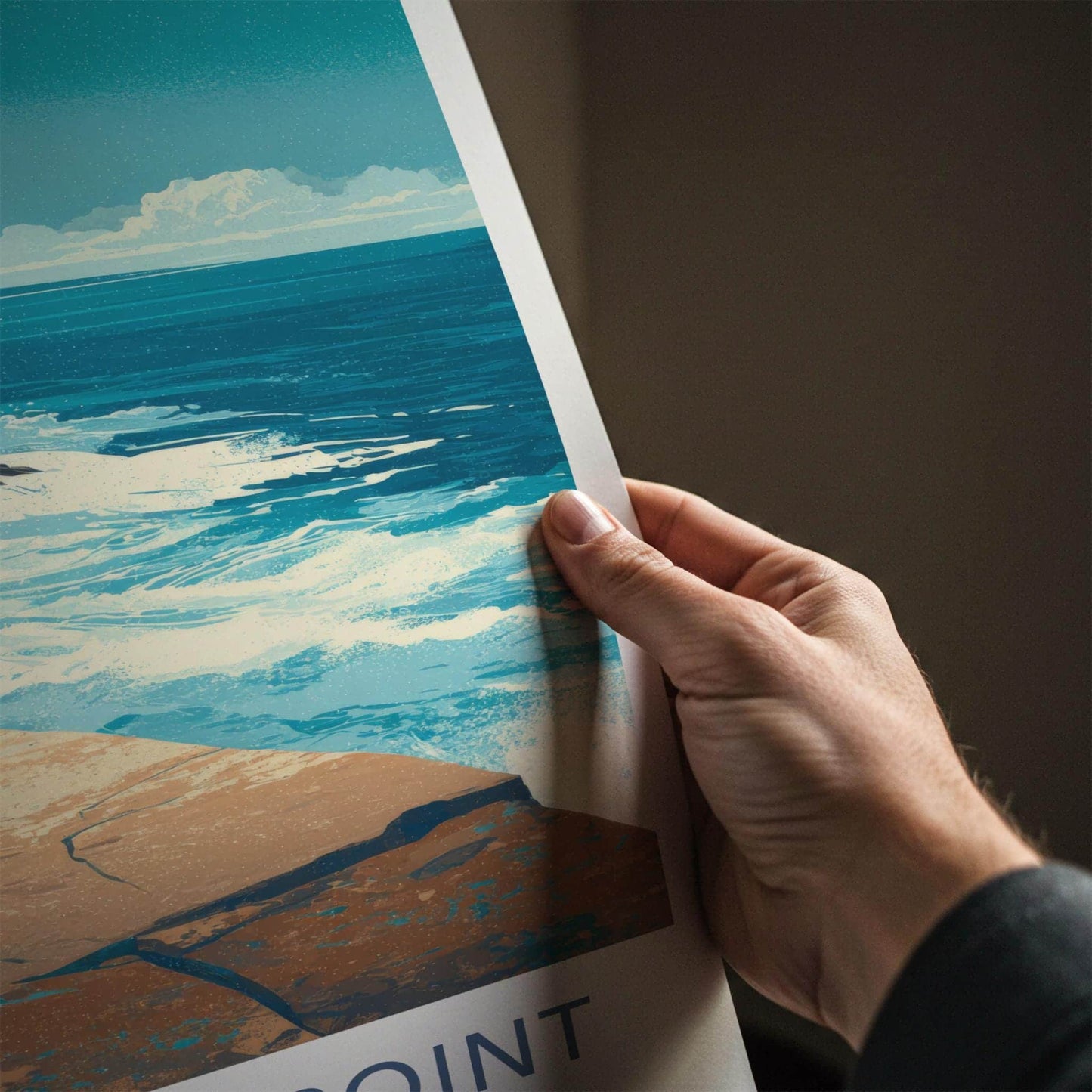 Schoodic Point Poster - Maine Travel Art - Crashing Ocean Waves Wall Decor