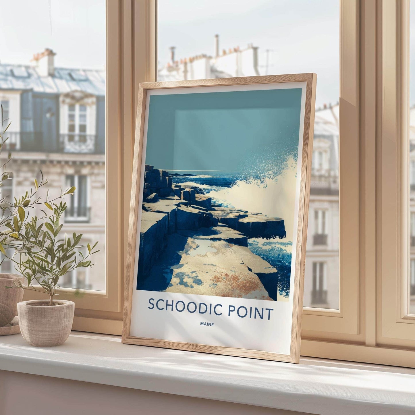 Schoodic Point Poster - Maine Travel Art - Crashing Waves Coast Home Decor