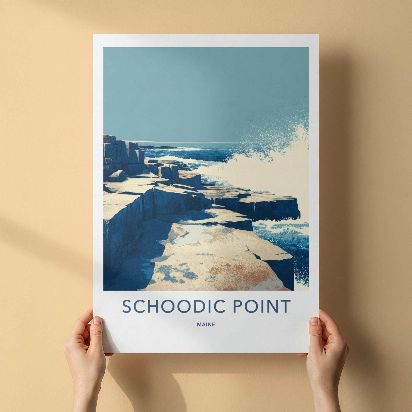 Schoodic Point Poster - Maine Travel Art - Crashing Waves Coast Home Decor