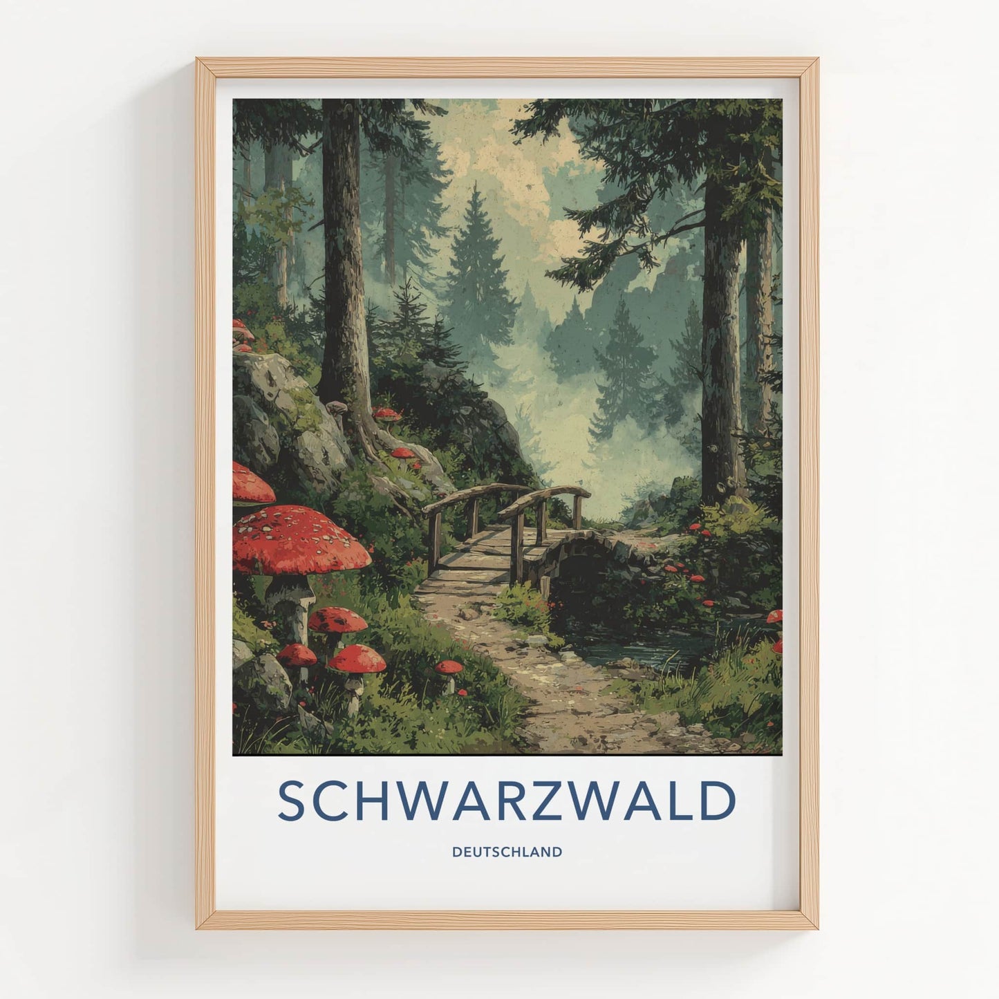 Schwarzwald Poster - Germany Travel Art - Forest Path Bridge Home Decor