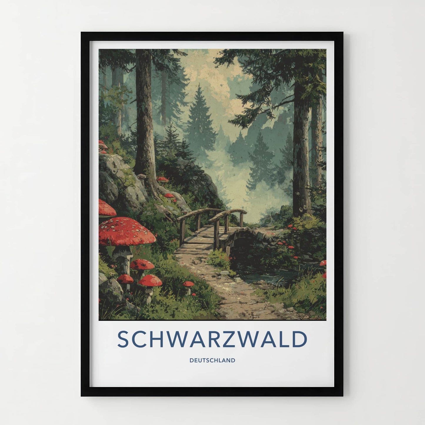 Schwarzwald Poster - Germany Travel Art - Forest Path Bridge Home Decor