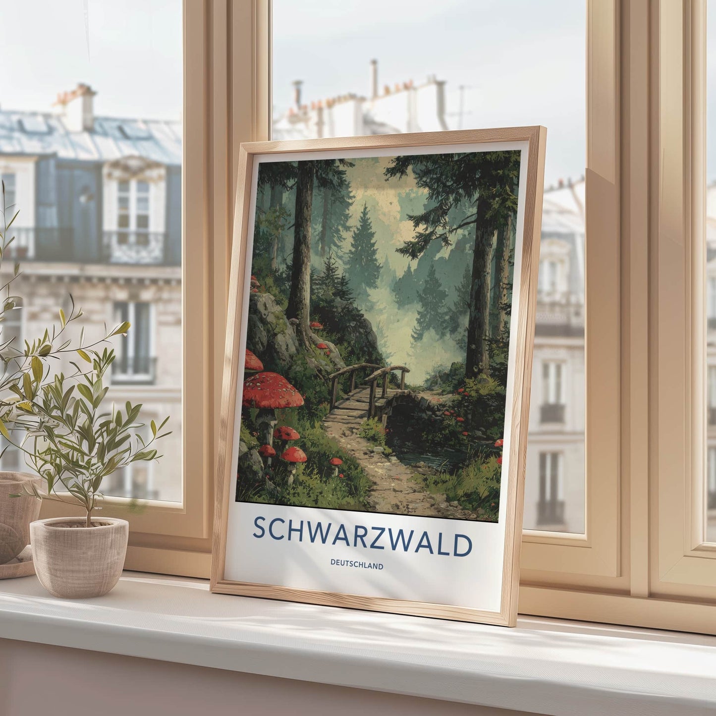 Schwarzwald Poster - Germany Travel Art - Forest Path Bridge Home Decor
