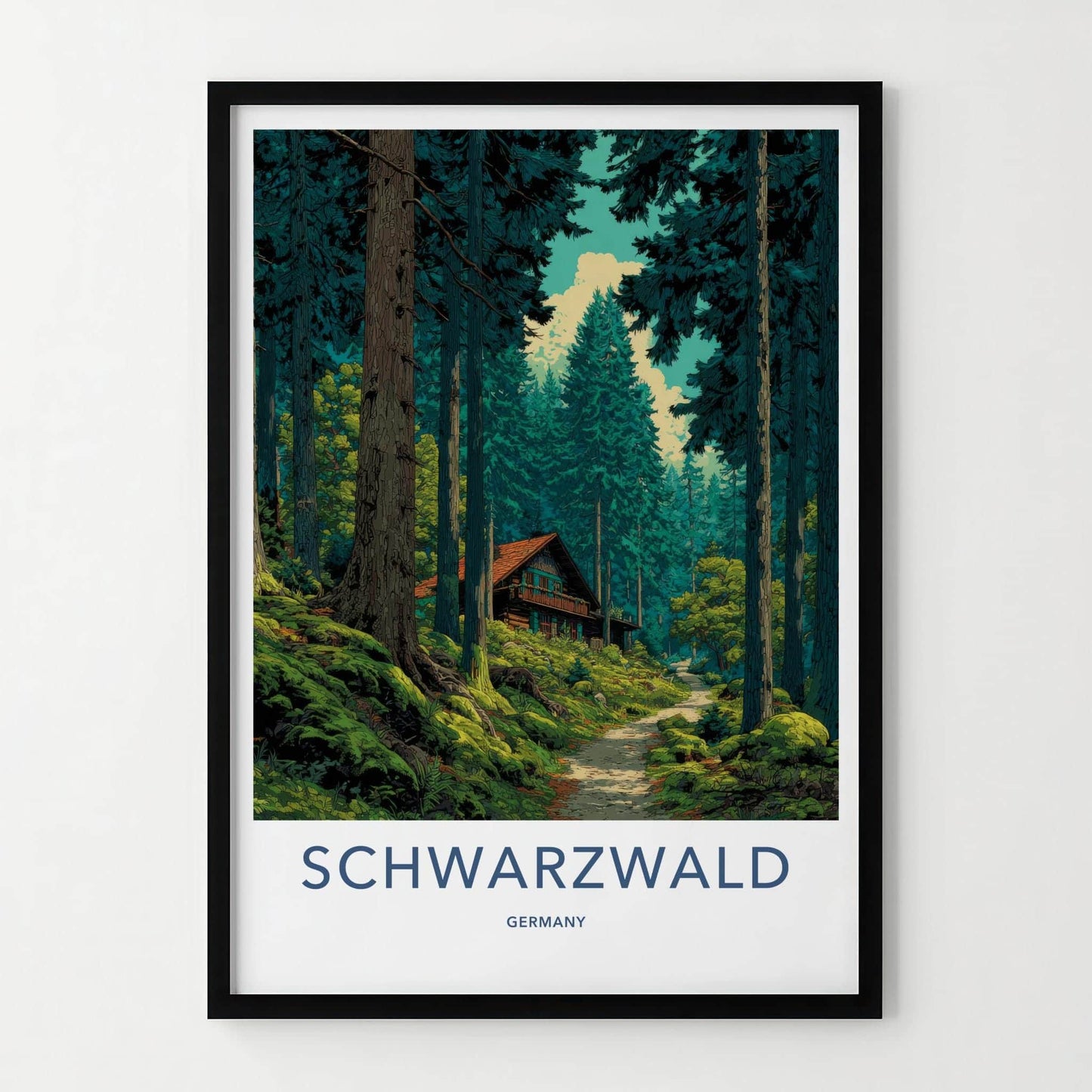 Schwarzwald Poster - Germany Travel Art - Wooded Cabin Scene Wall Decor