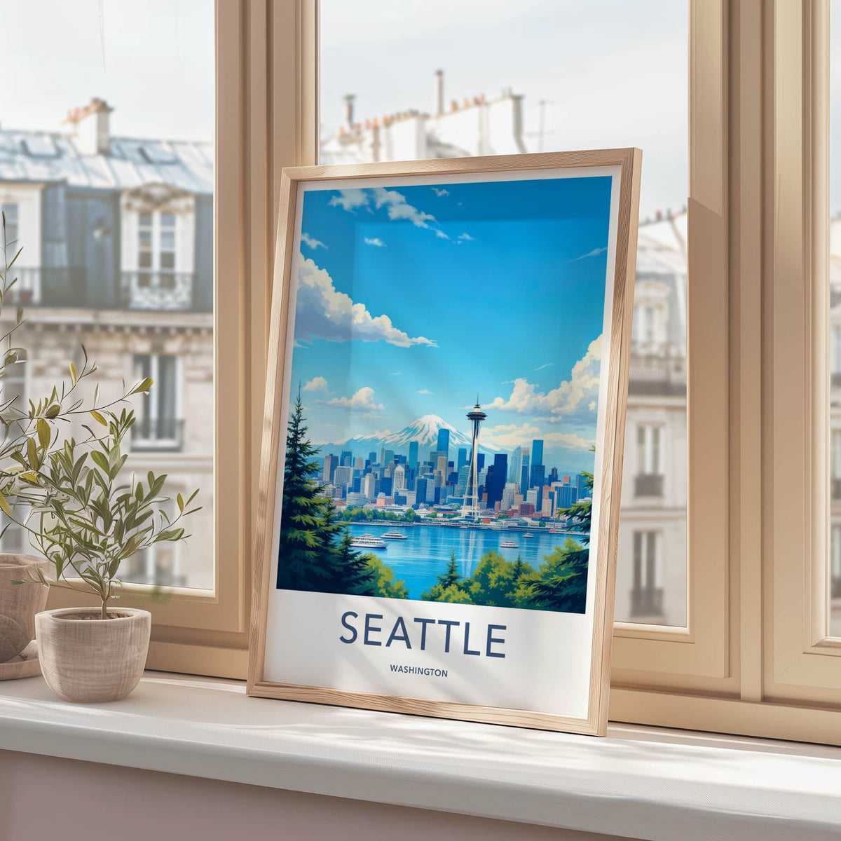 Seattle Poster - Washington Art Print - Mountain City Marina Wall Decor