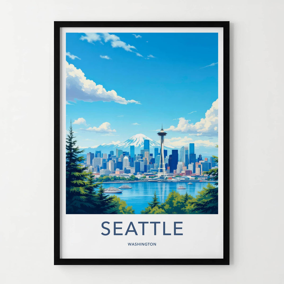 Seattle Poster - Washington Art Print - Mountain City Marina Wall Decor