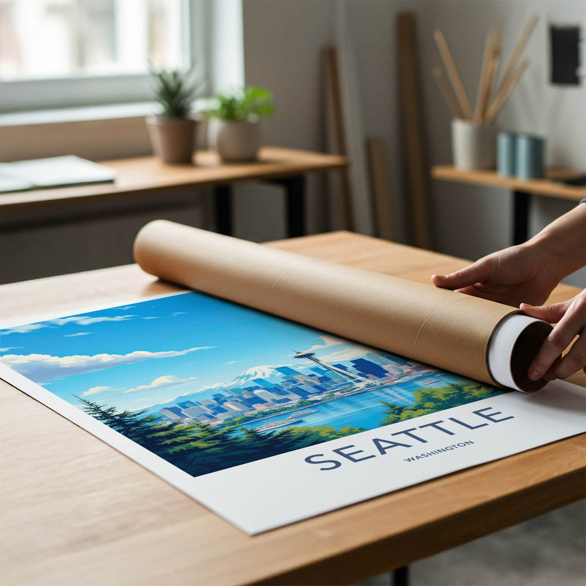 Seattle Poster - Washington Art Print - Mountain City Marina Wall Decor