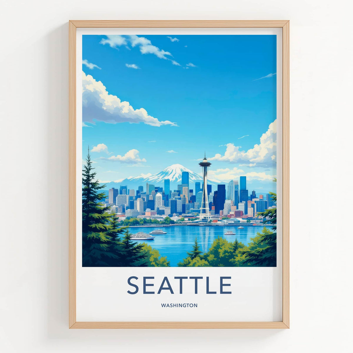 Seattle Poster - Washington Art Print - Mountain City Marina Wall Decor