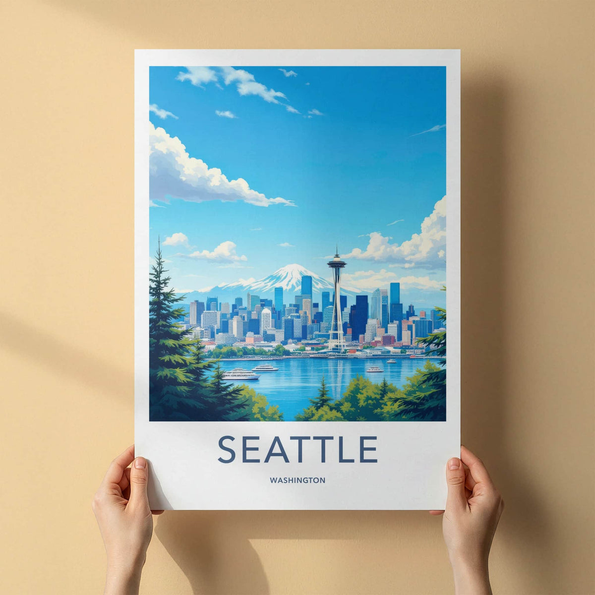 Seattle Poster - Washington Art Print - Mountain City Marina Wall Decor