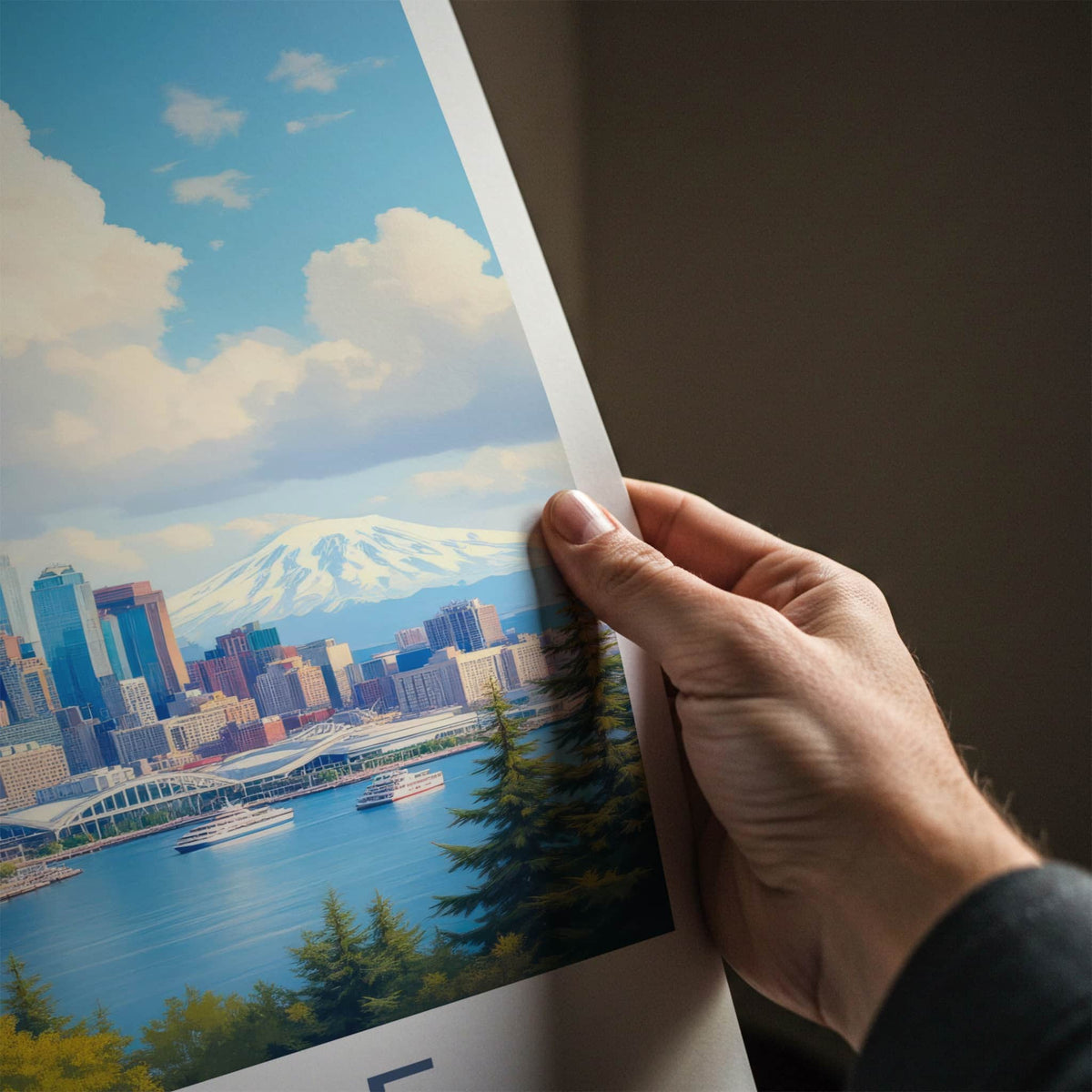 Seattle Poster - Washington Travel Art - Vibrant Cityscape Mountain Home Decor