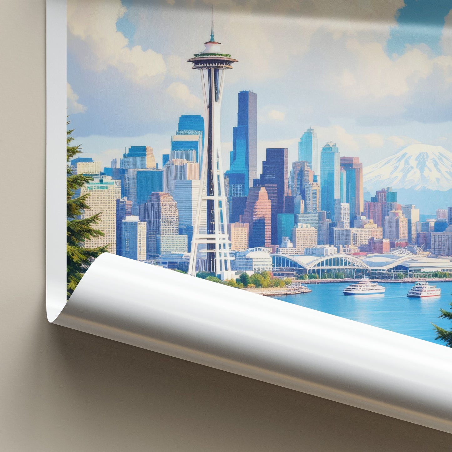 Seattle Poster - Washington Travel Art - Vibrant Cityscape Mountain Home Decor