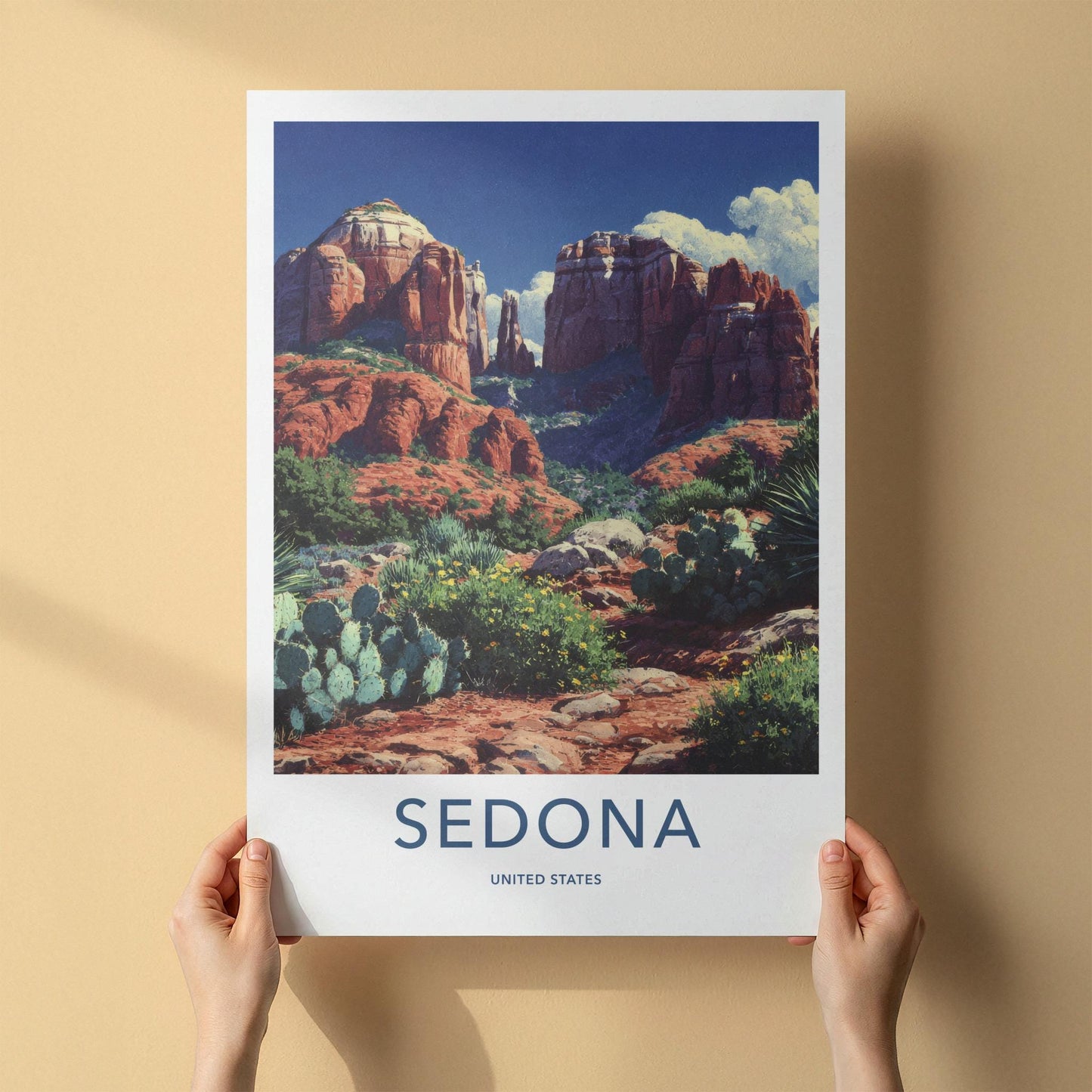 Sedona Poster - Arizona Travel Print - Desert Cactus Formations Gallery Art