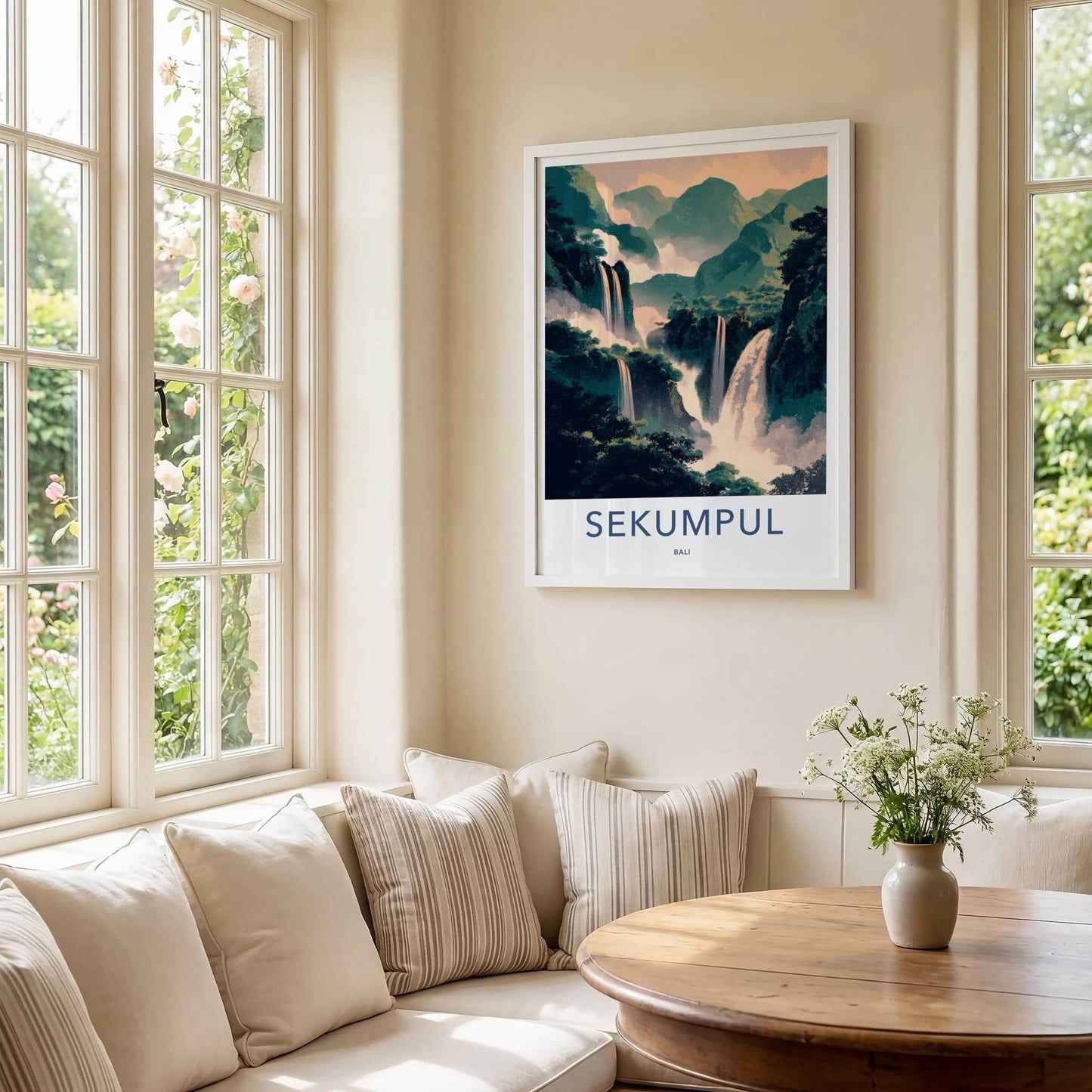 Sekumpul Poster - Indonesia Travel Art - Lush Mountain Waterfalls Wall Decor