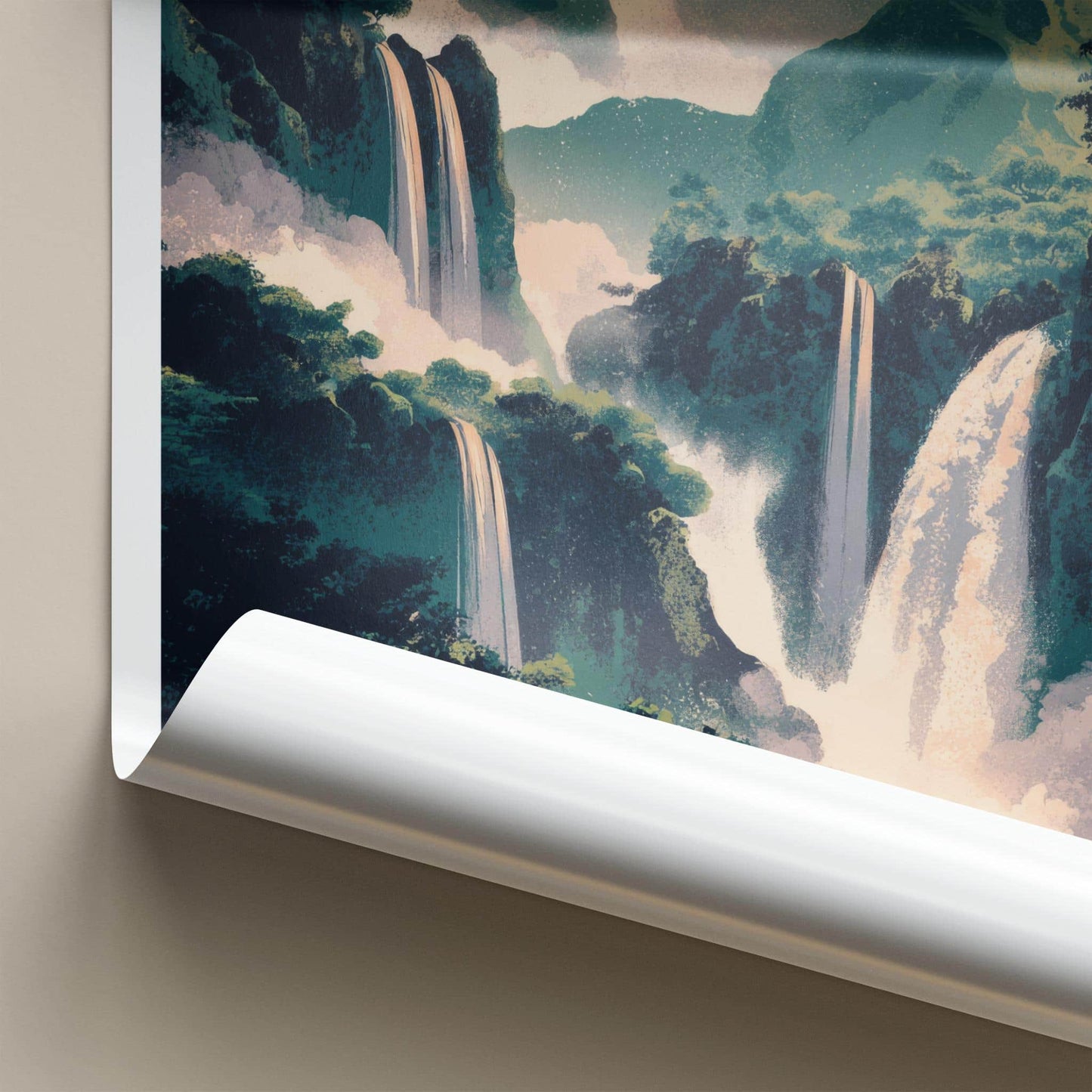 Sekumpul Poster - Indonesia Travel Art - Lush Mountain Waterfalls Wall Decor