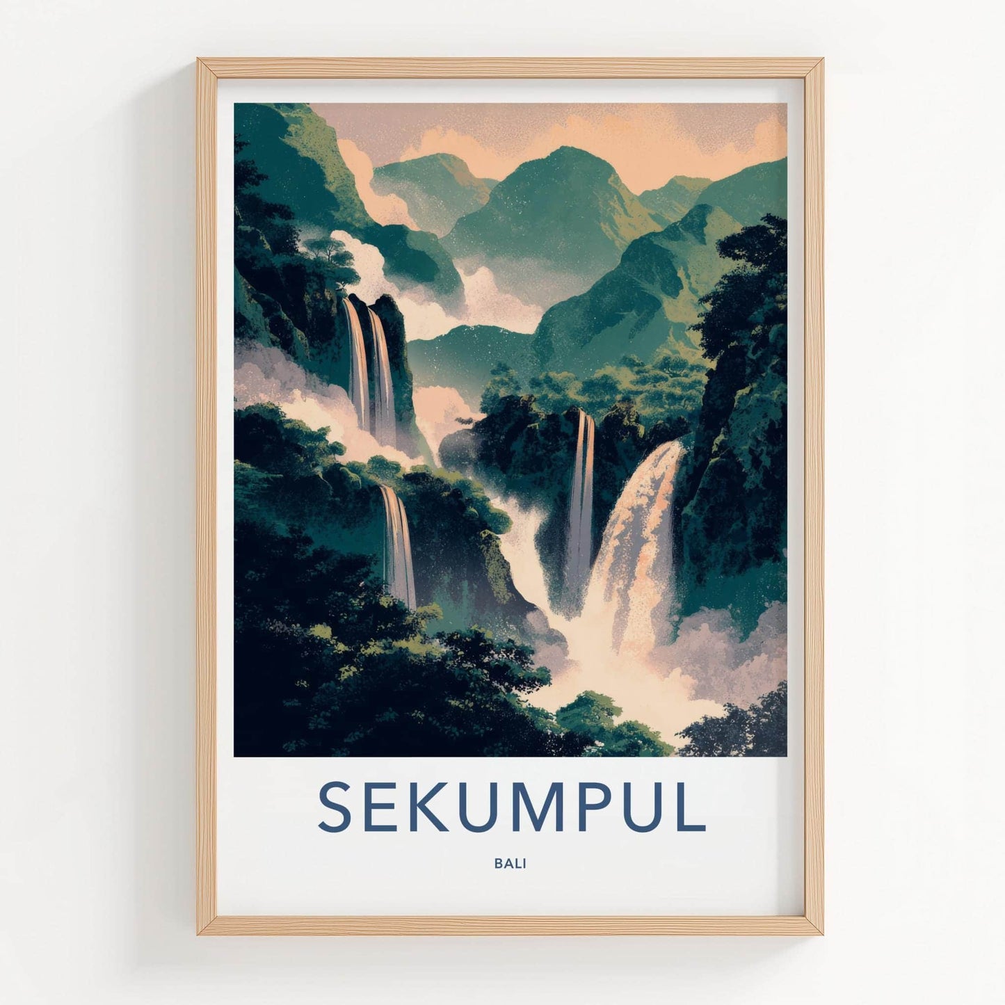 Sekumpul Poster - Indonesia Travel Art - Lush Mountain Waterfalls Wall Decor