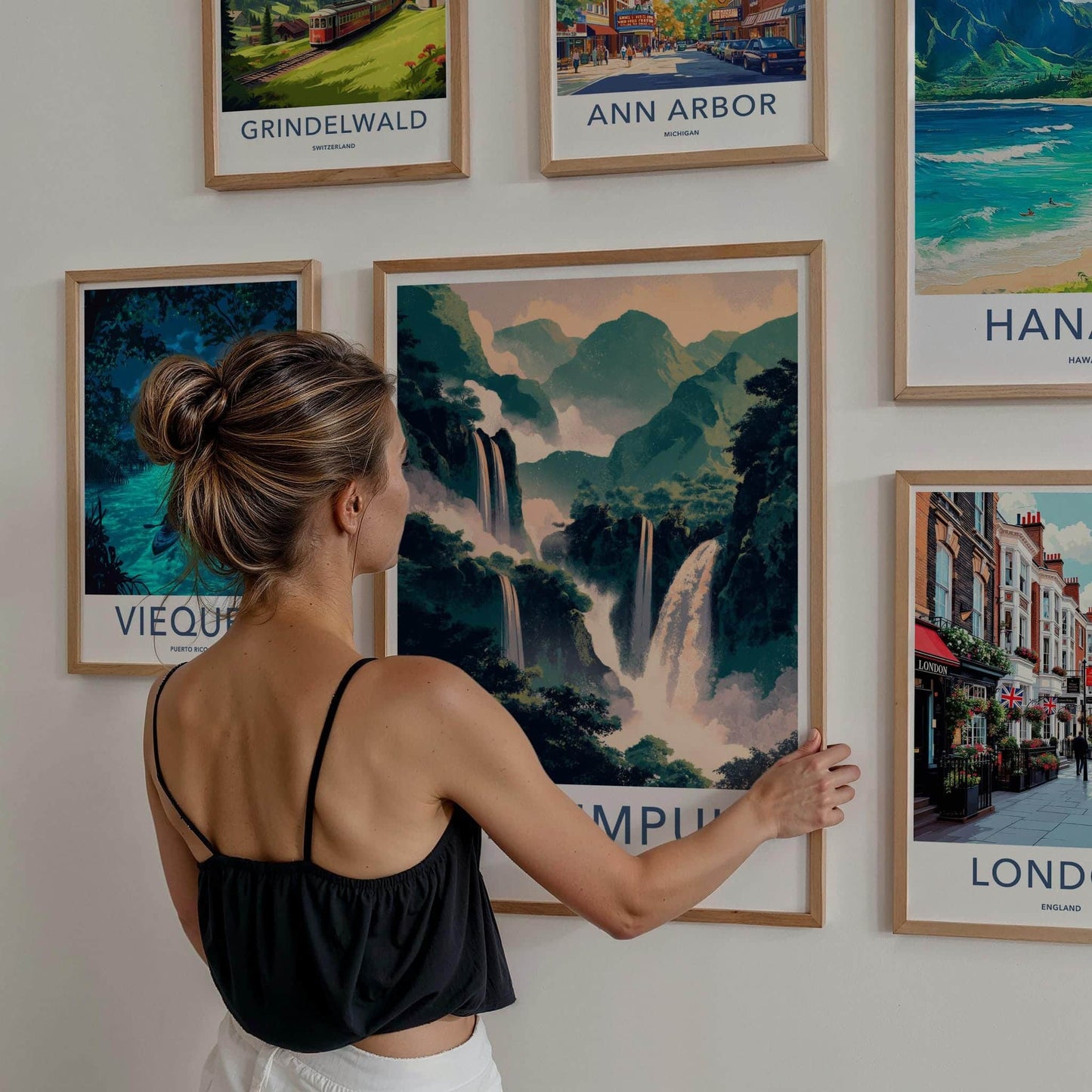 Sekumpul Poster - Indonesia Travel Art - Lush Mountain Waterfalls Wall Decor