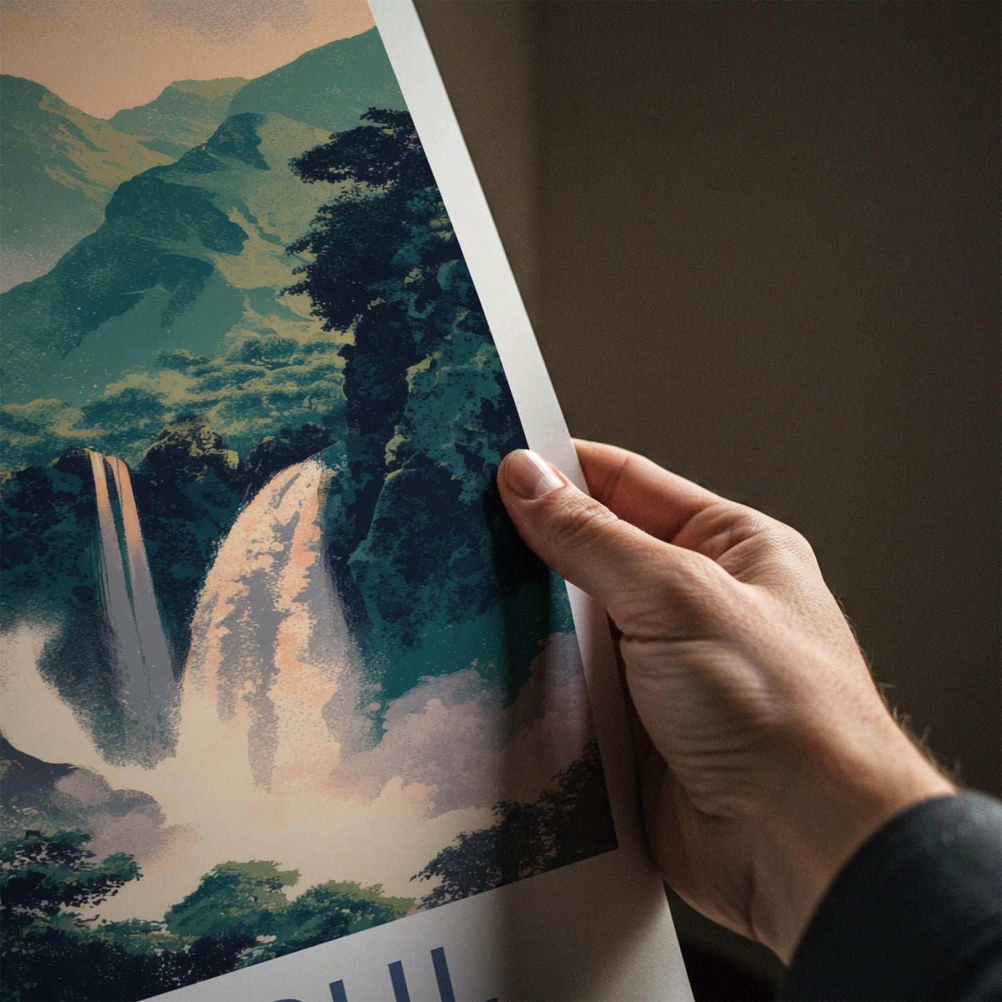 Sekumpul Poster - Indonesia Travel Art - Lush Mountain Waterfalls Wall Decor