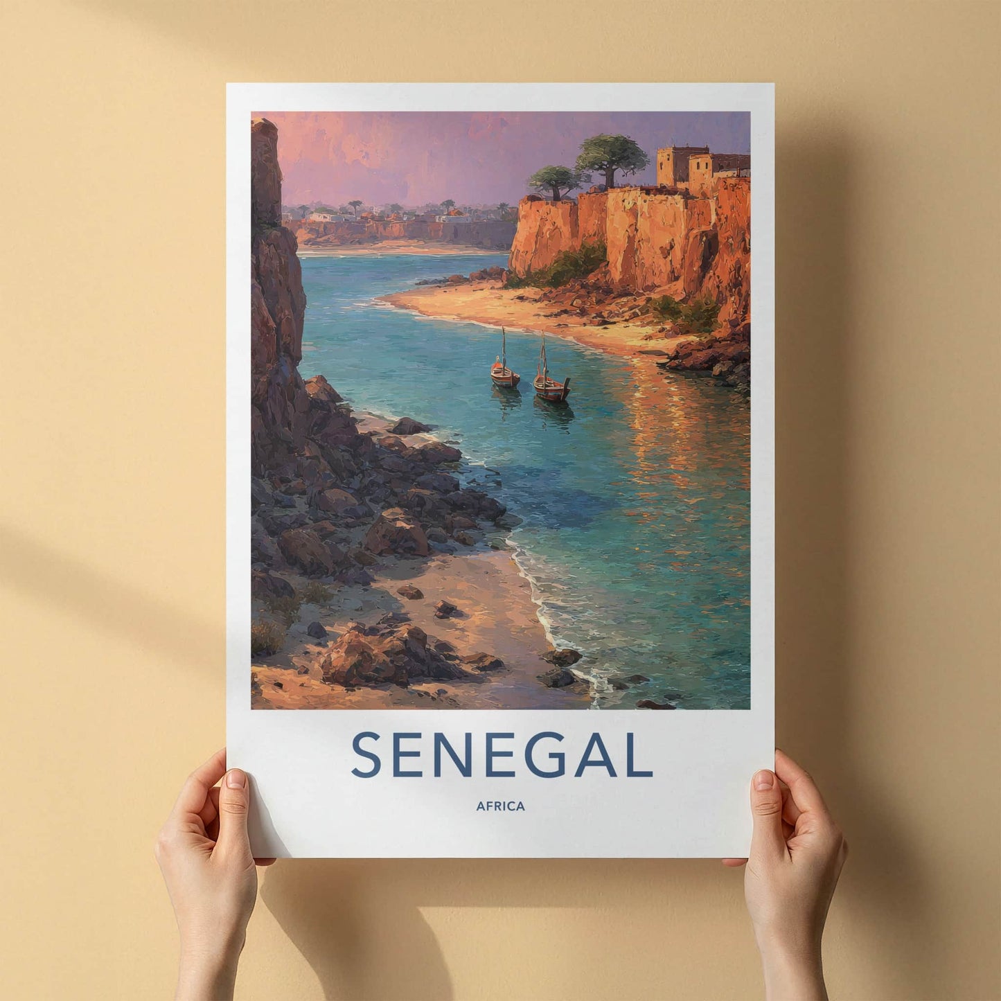 Senegal Poster - Africa Travel Art - Coastal Cliff Village Home Decor