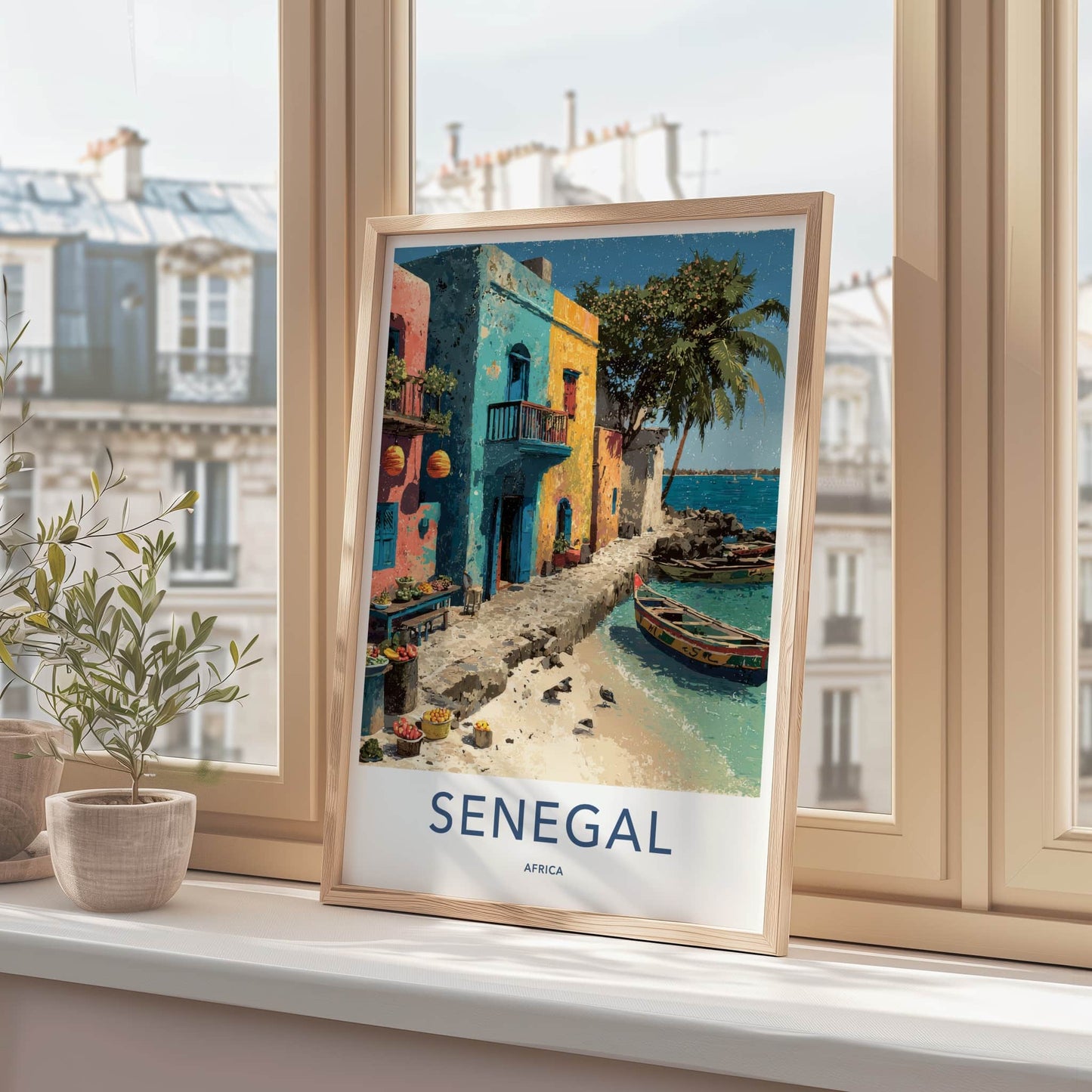 Senegal Poster - Africa Travel Art - Colorful Village Boats Home Decor