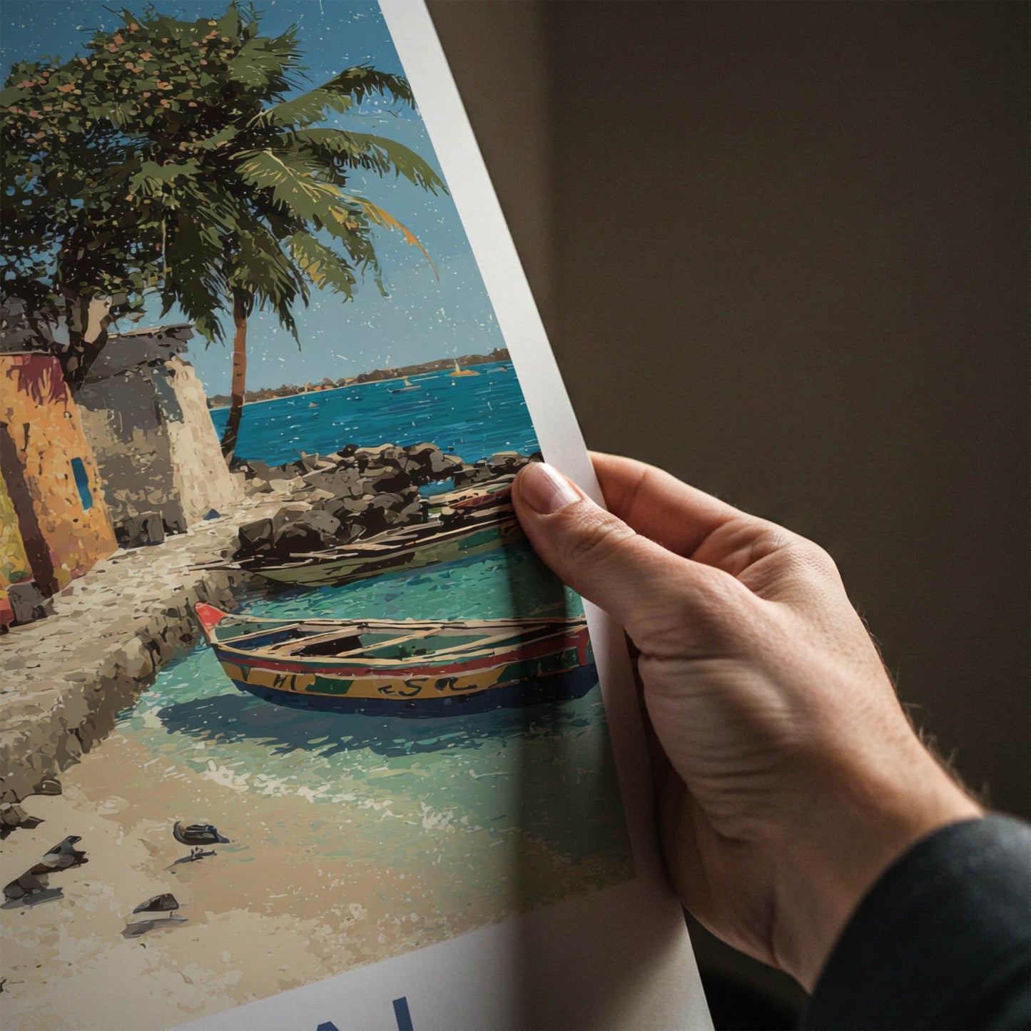 Senegal Poster - Africa Travel Art - Colorful Village Boats Home Decor