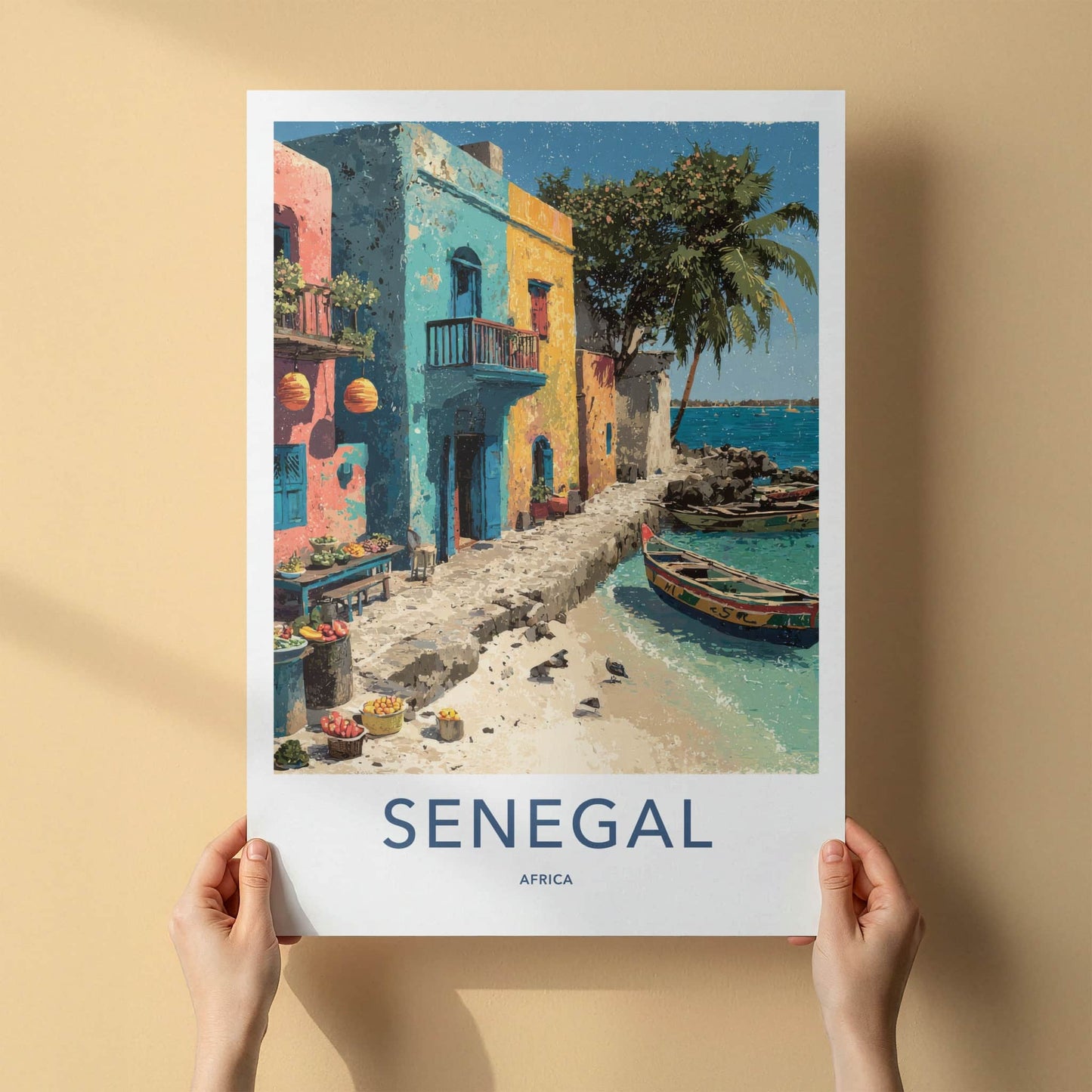 Senegal Poster - Africa Travel Art - Colorful Village Boats Home Decor