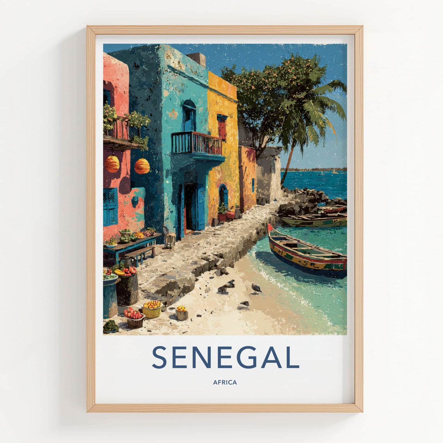 Senegal Poster - Africa Travel Art - Colorful Village Boats Home Decor
