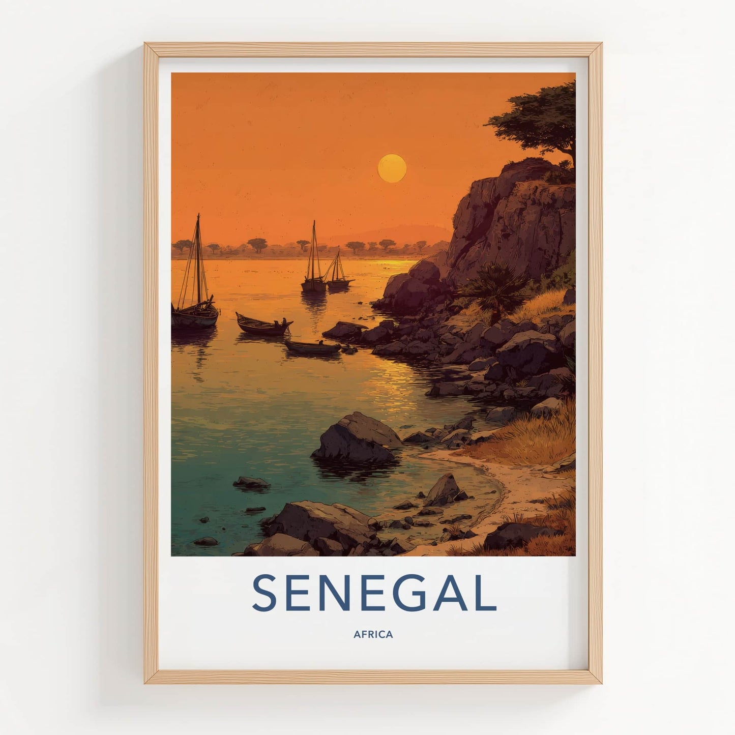 Senegal Poster - Africa Wall Art - Coastal Sunset Boats Home Decor
