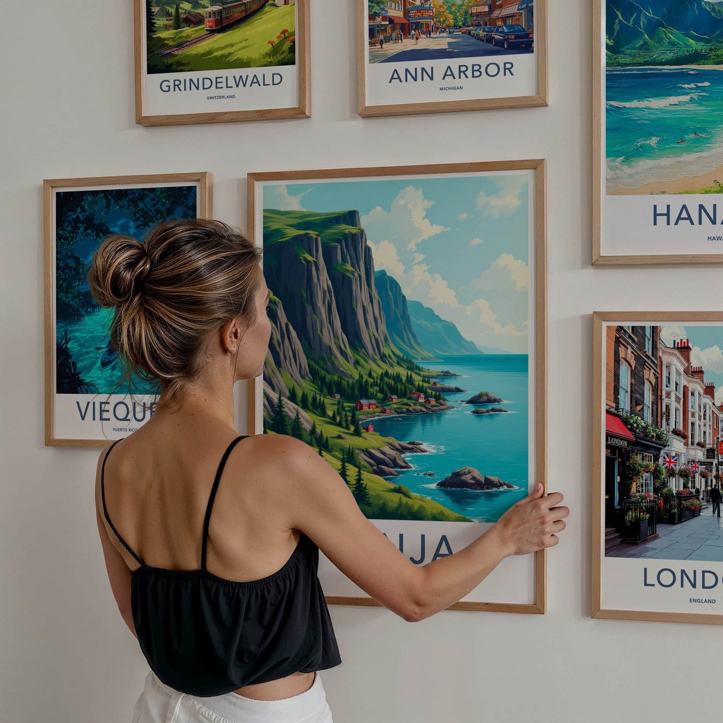 SENJA Poster - Norway Travel Art - Steep Cliffs Coastal Homes Home Decor