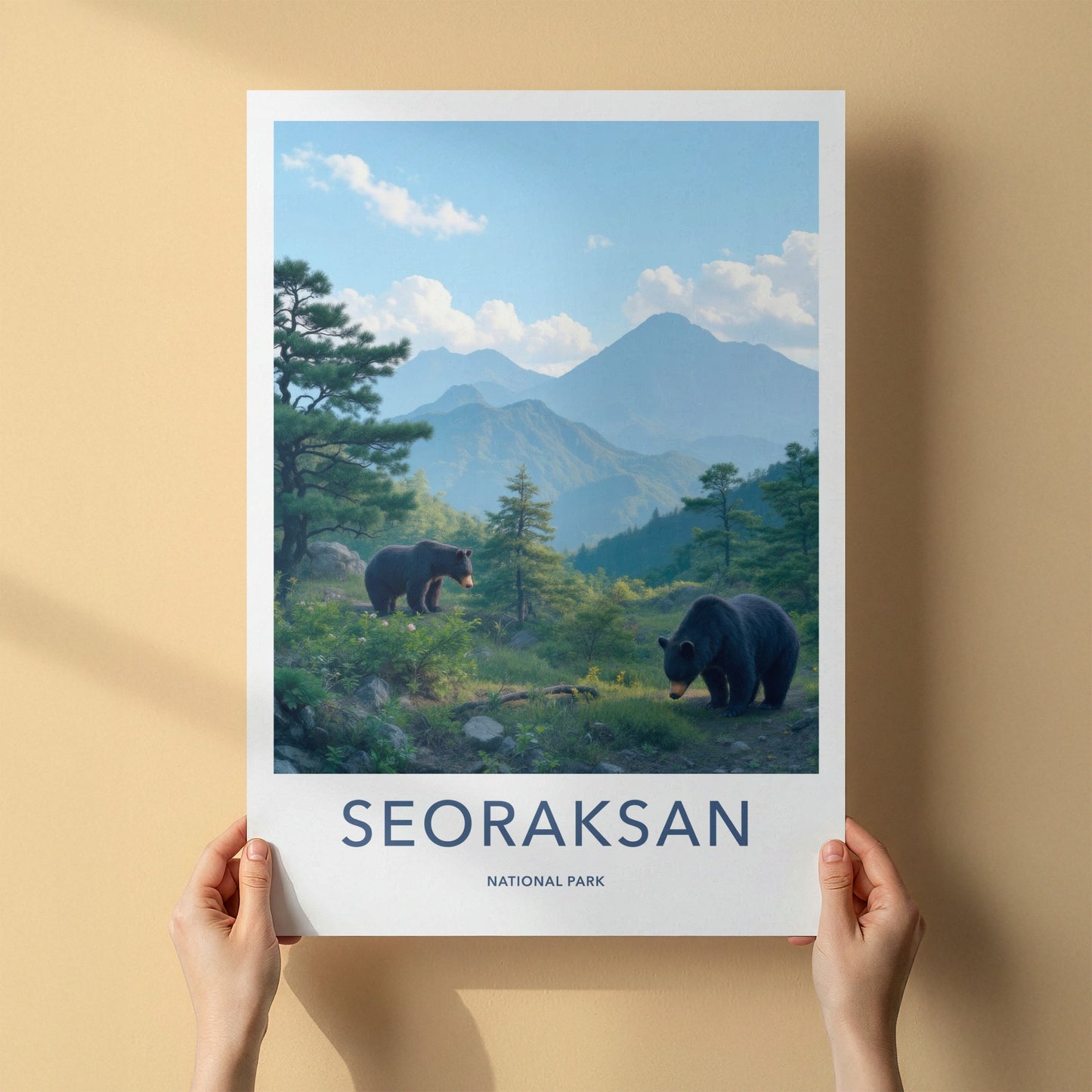 Seoraksan National Park Poster - South Korea Travel Art - Two Bears Foraging Home Decor