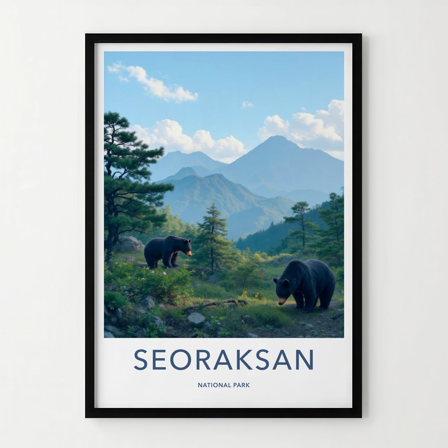 Seoraksan National Park Poster - South Korea Travel Art - Two Bears Foraging Home Decor