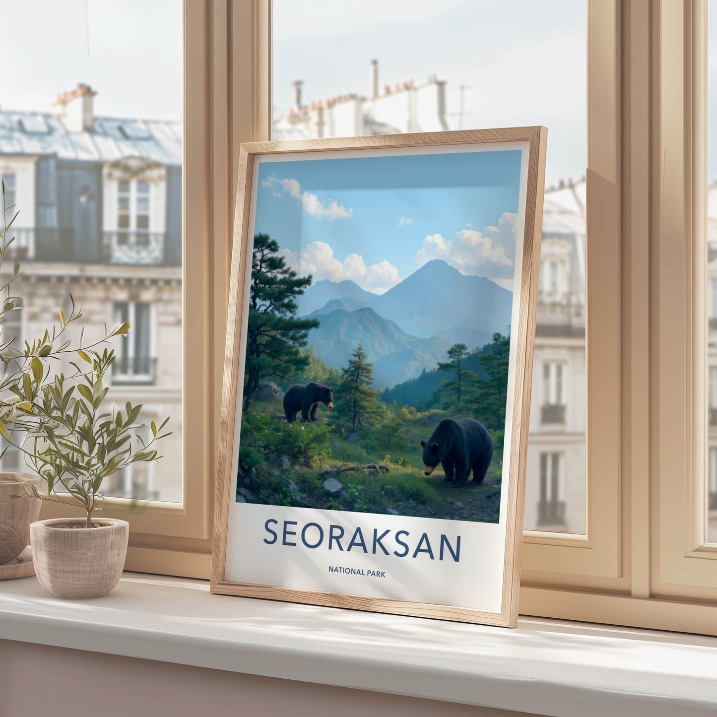 Seoraksan National Park Poster - South Korea Travel Art - Two Bears Foraging Home Decor