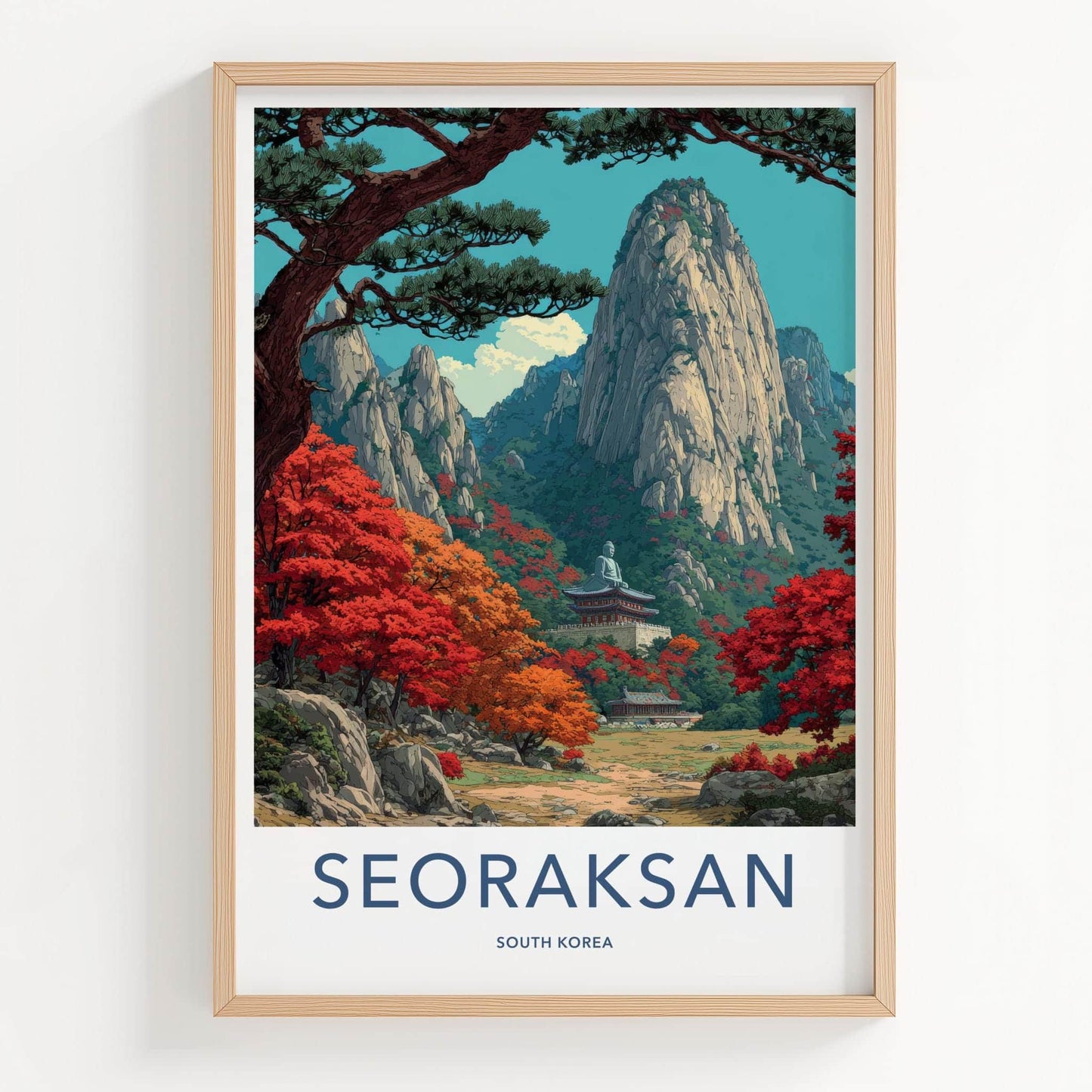 Seoraksan Poster - South Korea Travel Art - Autumn Mountain Temple Home Decor