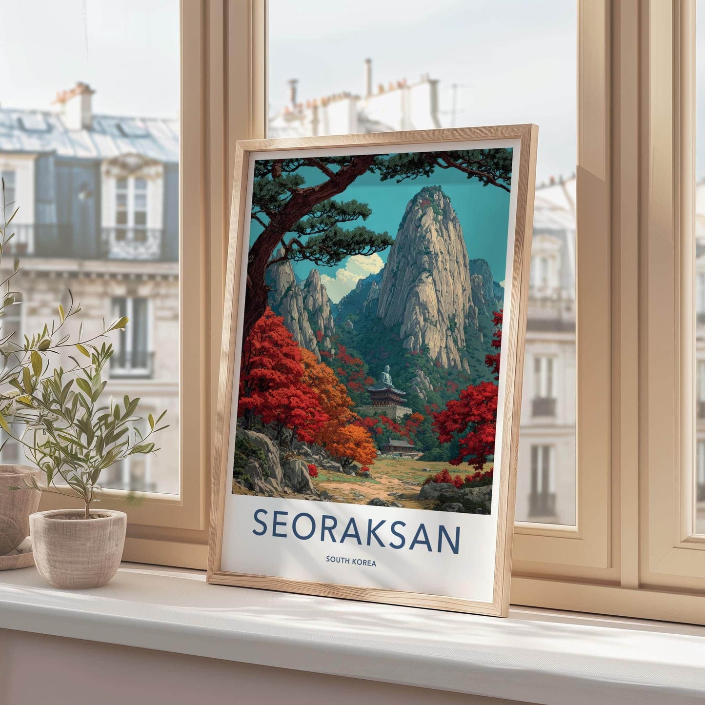 Seoraksan Poster - South Korea Travel Art - Autumn Mountain Temple Home Decor