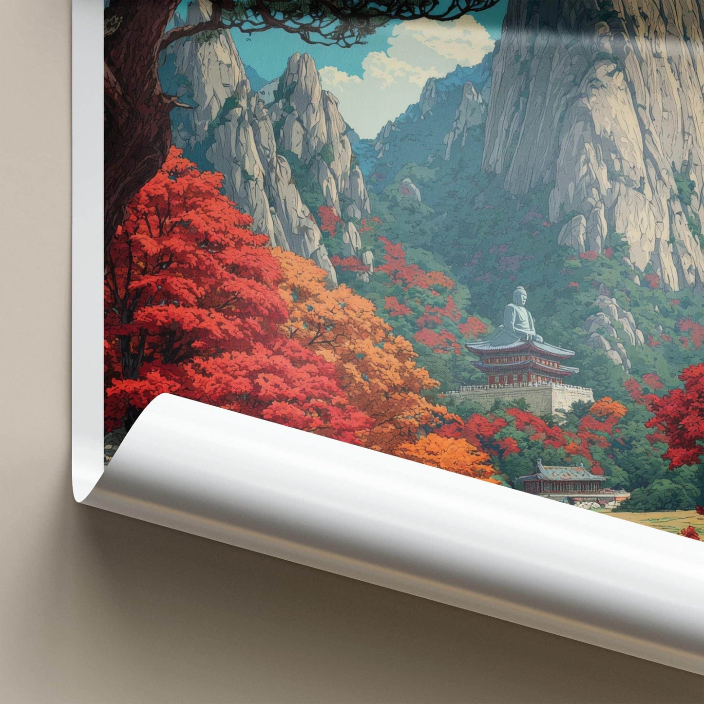 Seoraksan Poster - South Korea Travel Art - Autumn Mountain Temple Home Decor