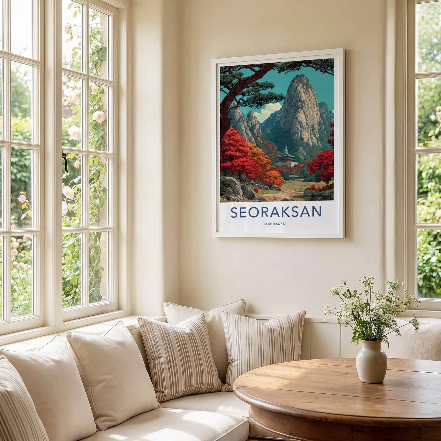 Seoraksan Poster - South Korea Travel Art - Autumn Mountain Temple Home Decor