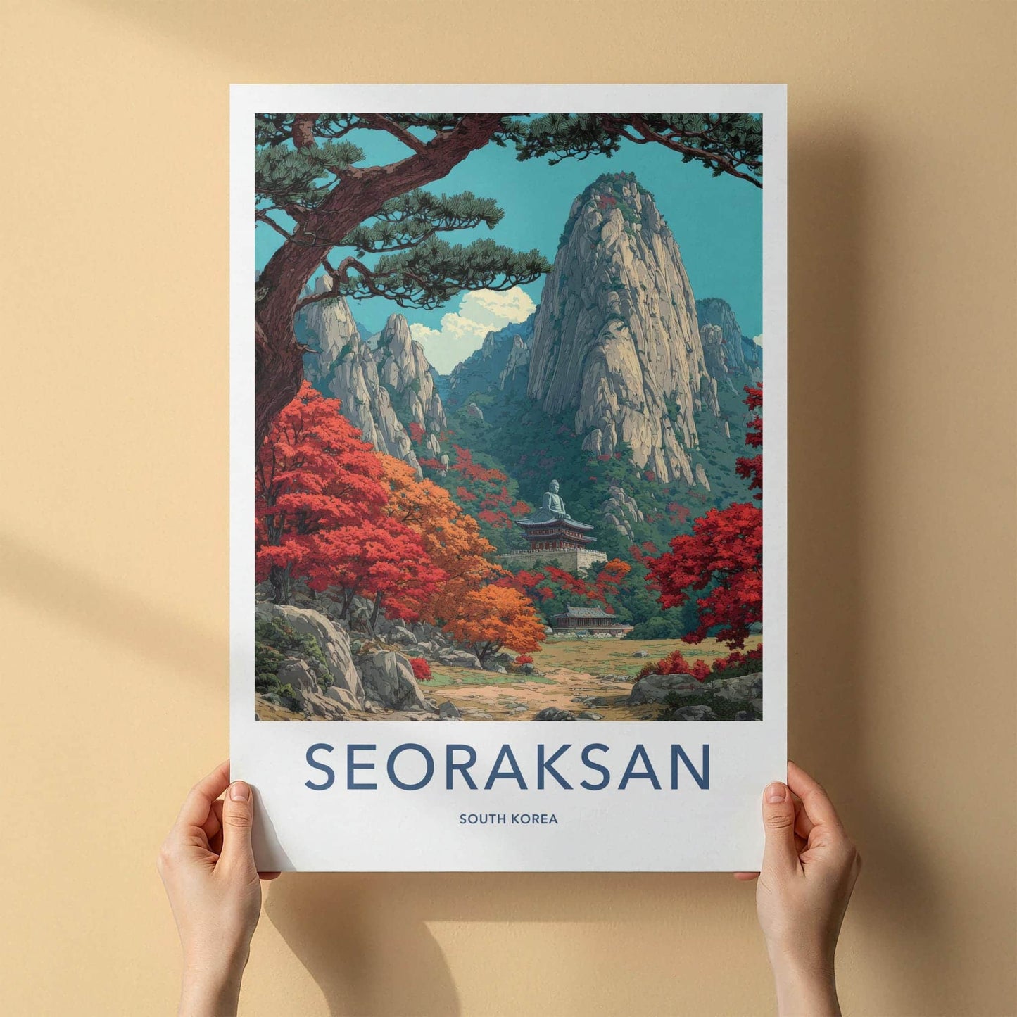 Seoraksan Poster - South Korea Travel Art - Autumn Mountain Temple Home Decor